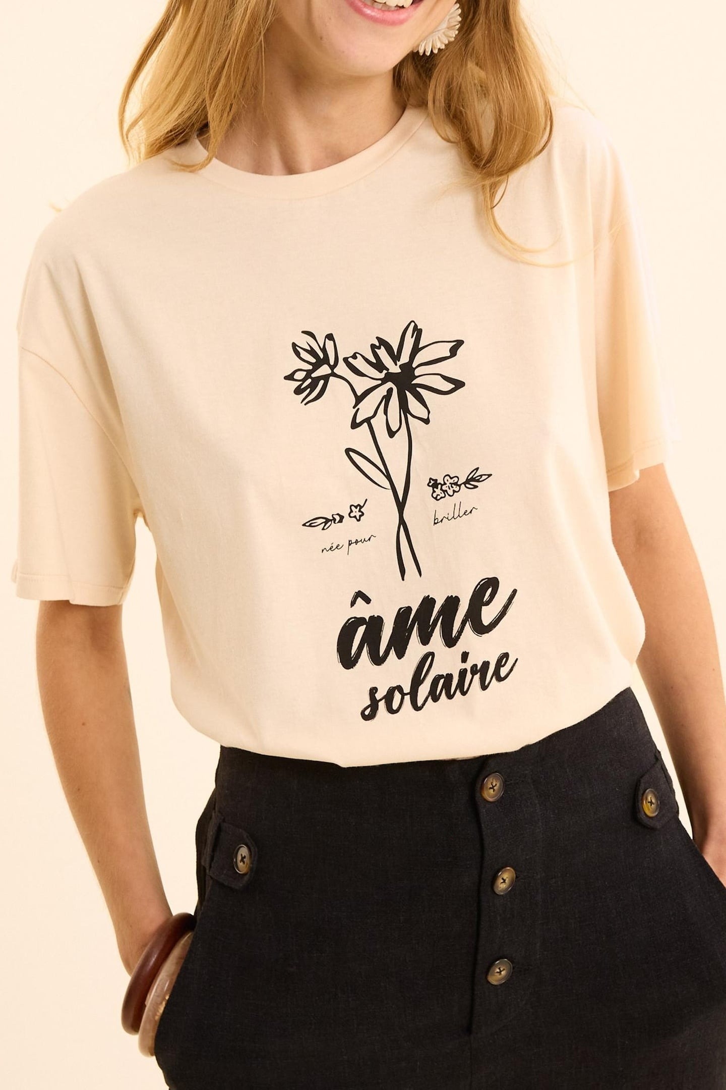 SHORT-SLEEVED ECRU FLORAL T-SHIRT ECRU 1