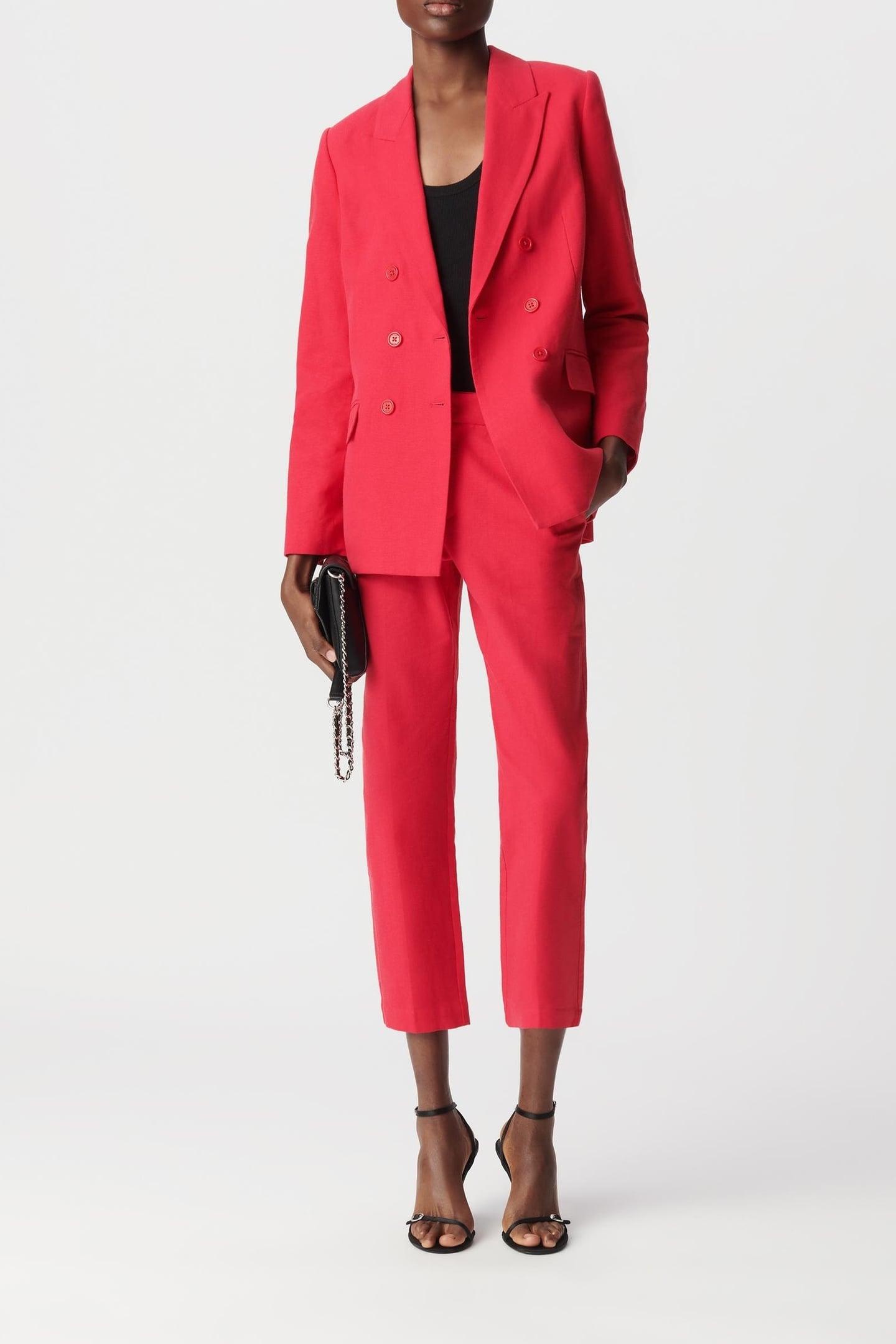RED LINEN AND COTTON DOUBLE-BREASTED SUIT JACKET 1