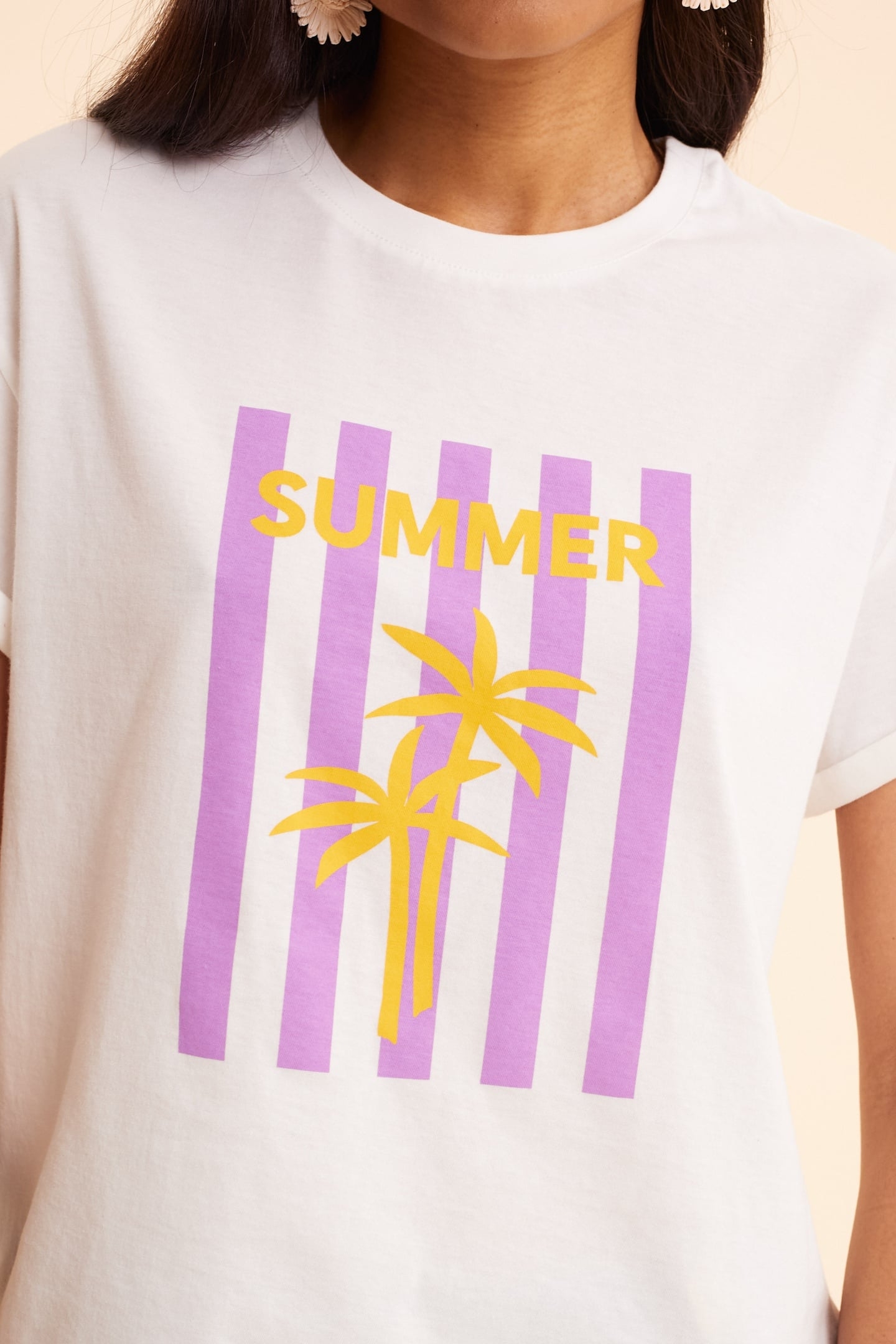 WHITE T-SHIRT PALM TREES ON STRIPES PALM TREE 5