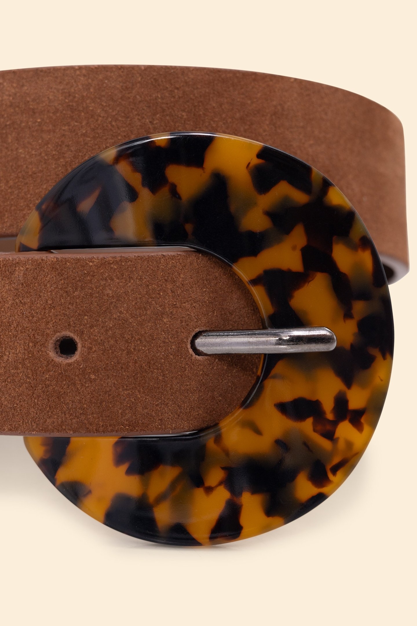 CAMEL LEATHER VELOUR BELT WITH TORTOISESHELL BUCKLE CAMEL 3