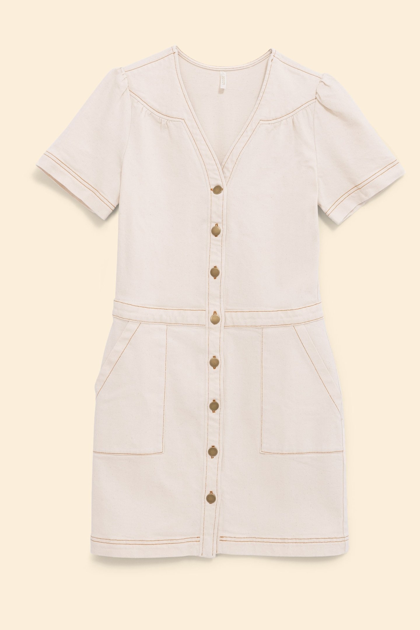 ECRU DENIM DRESS WITH OCHRE TOPSTITCHING ECRU 6