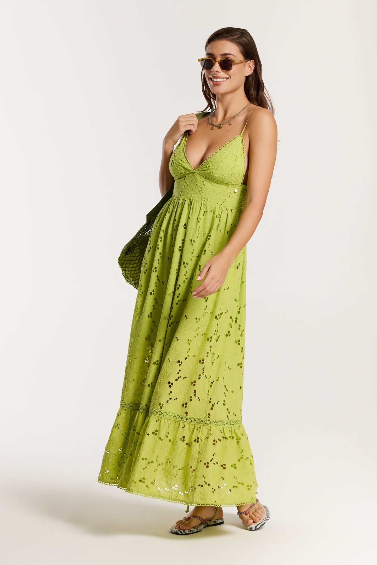 JASMIN DRESS FLOWER BRODERIE GREEN FLOWER BRODERIE 1