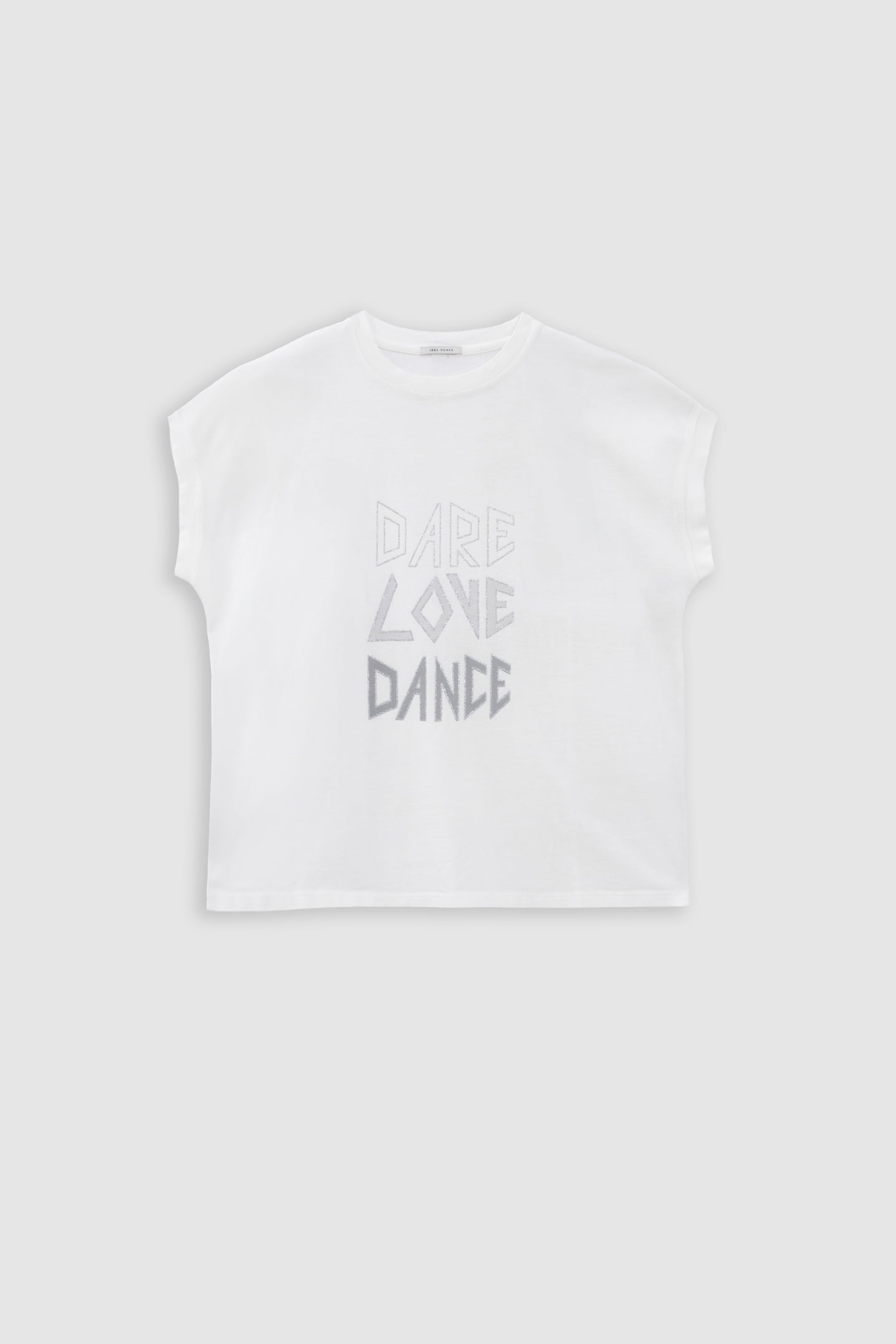 WHITE CREW NECK T-SHIRT WITH GLITTERY SLOGAN 4