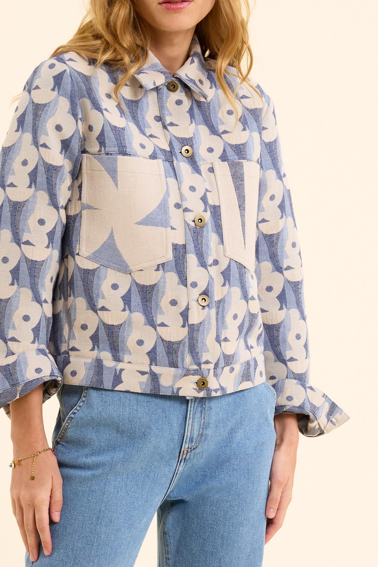 BLUE FLOWER JACQUARD JACKET SKY BLUE 1