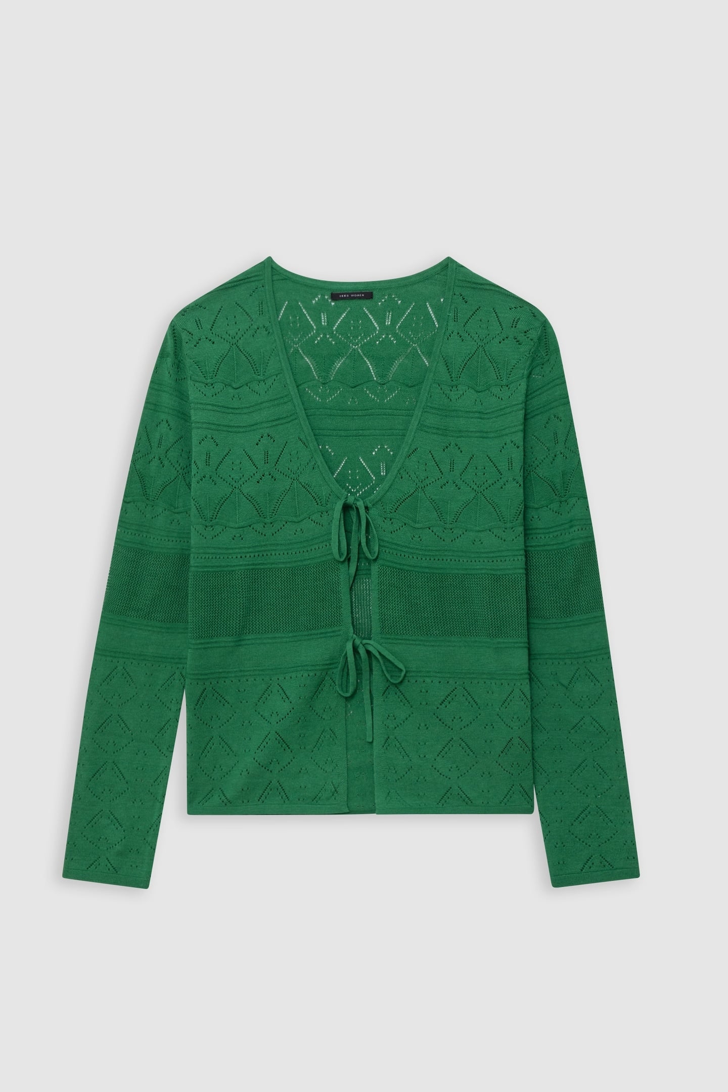 GREEN OPENWORK KNIT LONG-SLEEVED CARDIGAN TO TIE 5