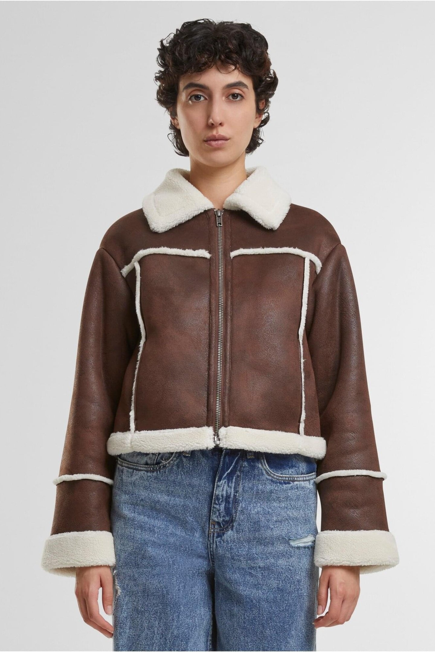 LADIES SHEARLING JACKET BROWN/WHITESAND 2