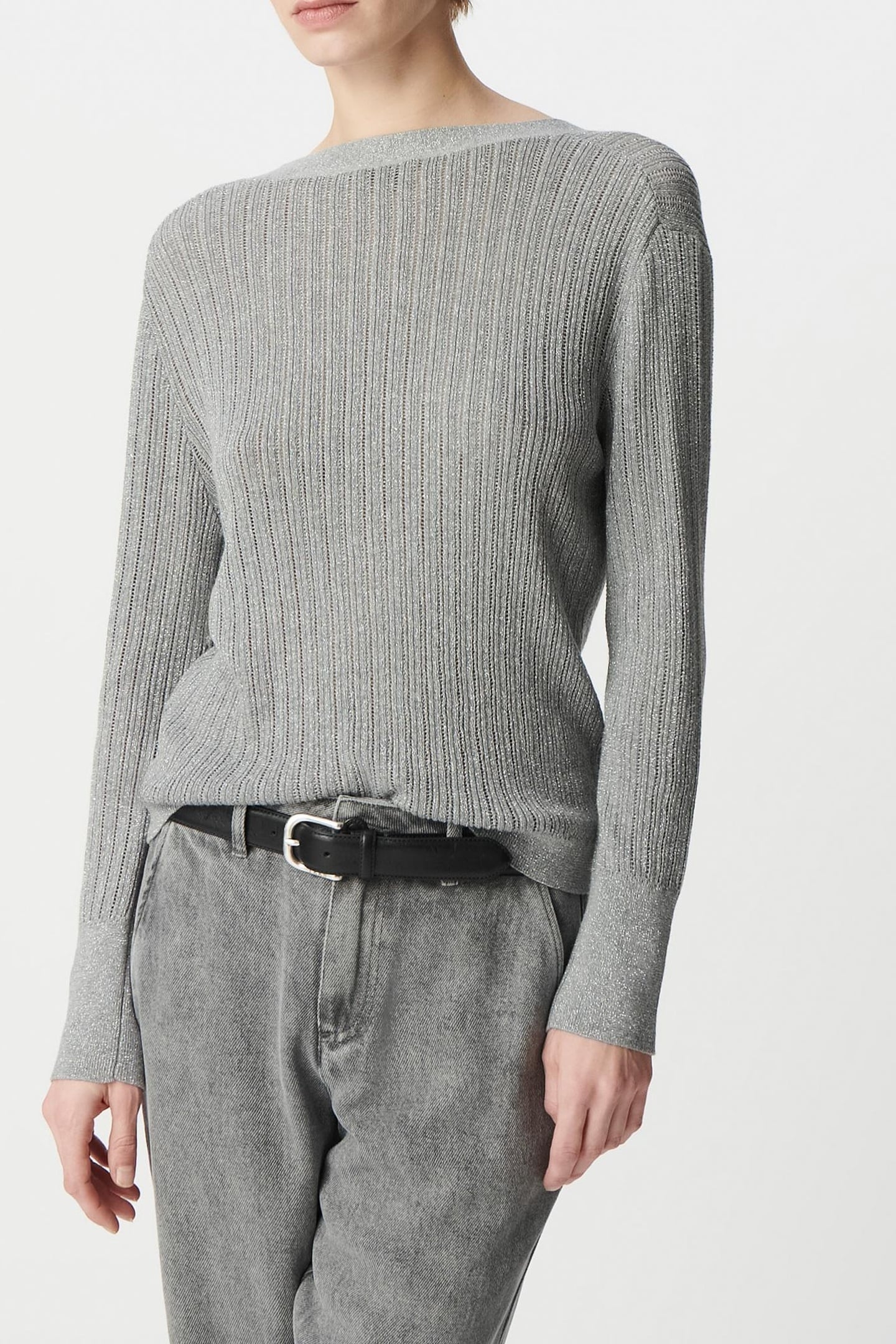 CHIC GREY OPENWORK LUREX CARDIGAN 3