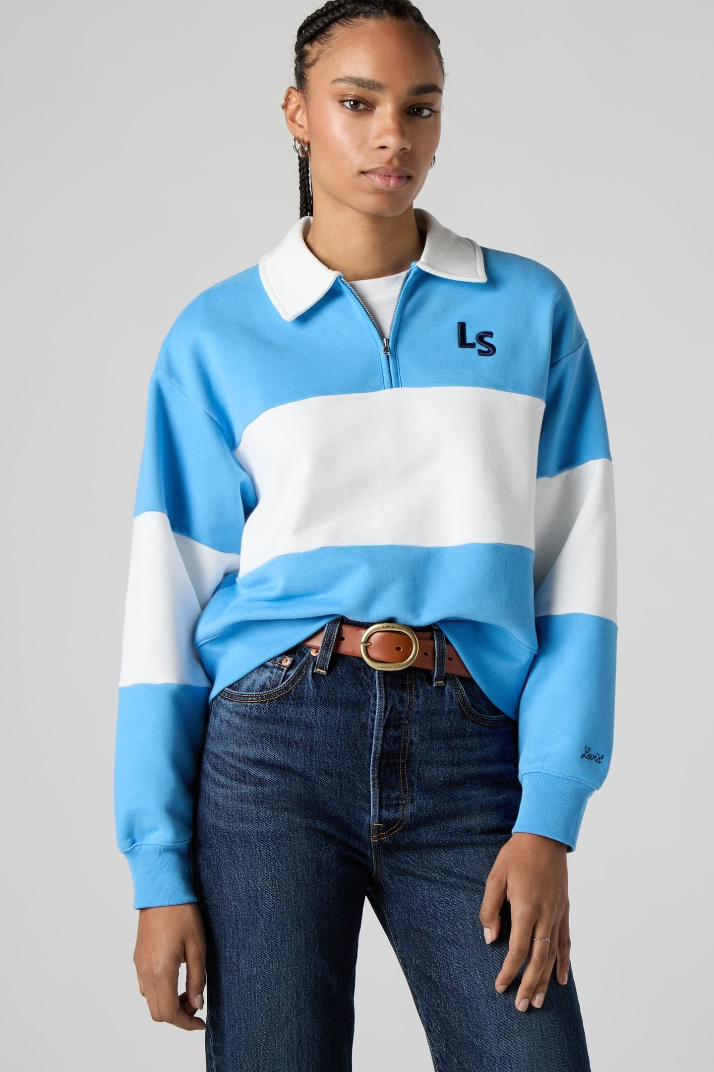 GR BANKS 1/4 ZIP COLLAR LS N AZURE BLUE/ 2