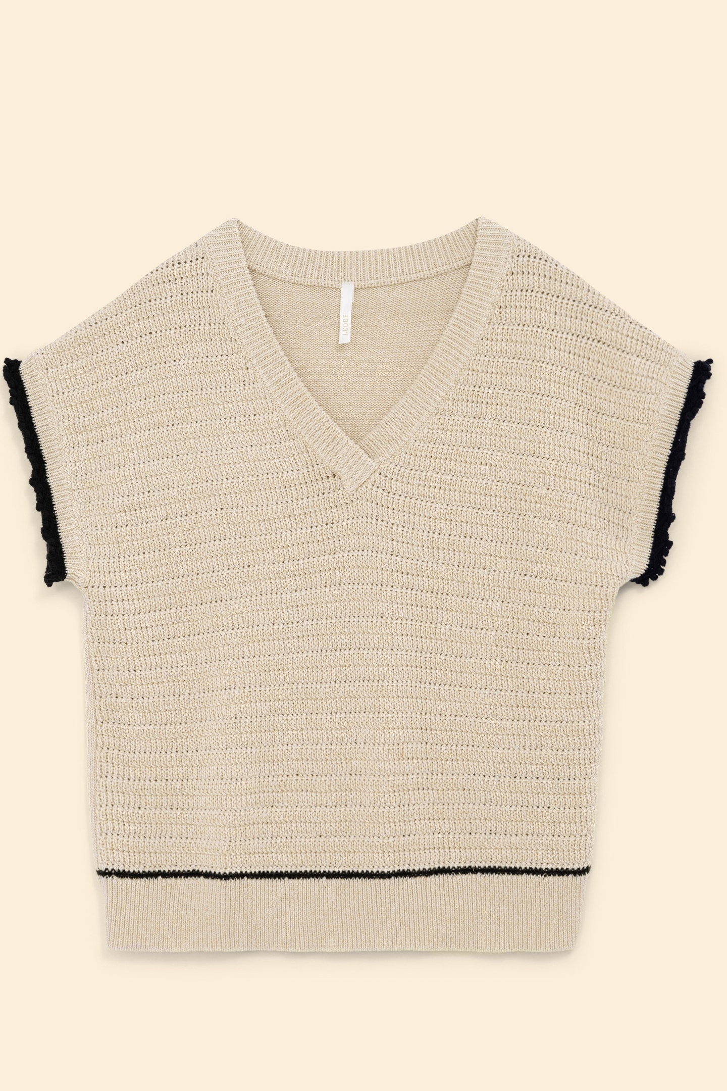 GOLD KNIT SWEATER WITH BLACK EDGES ECRU 8