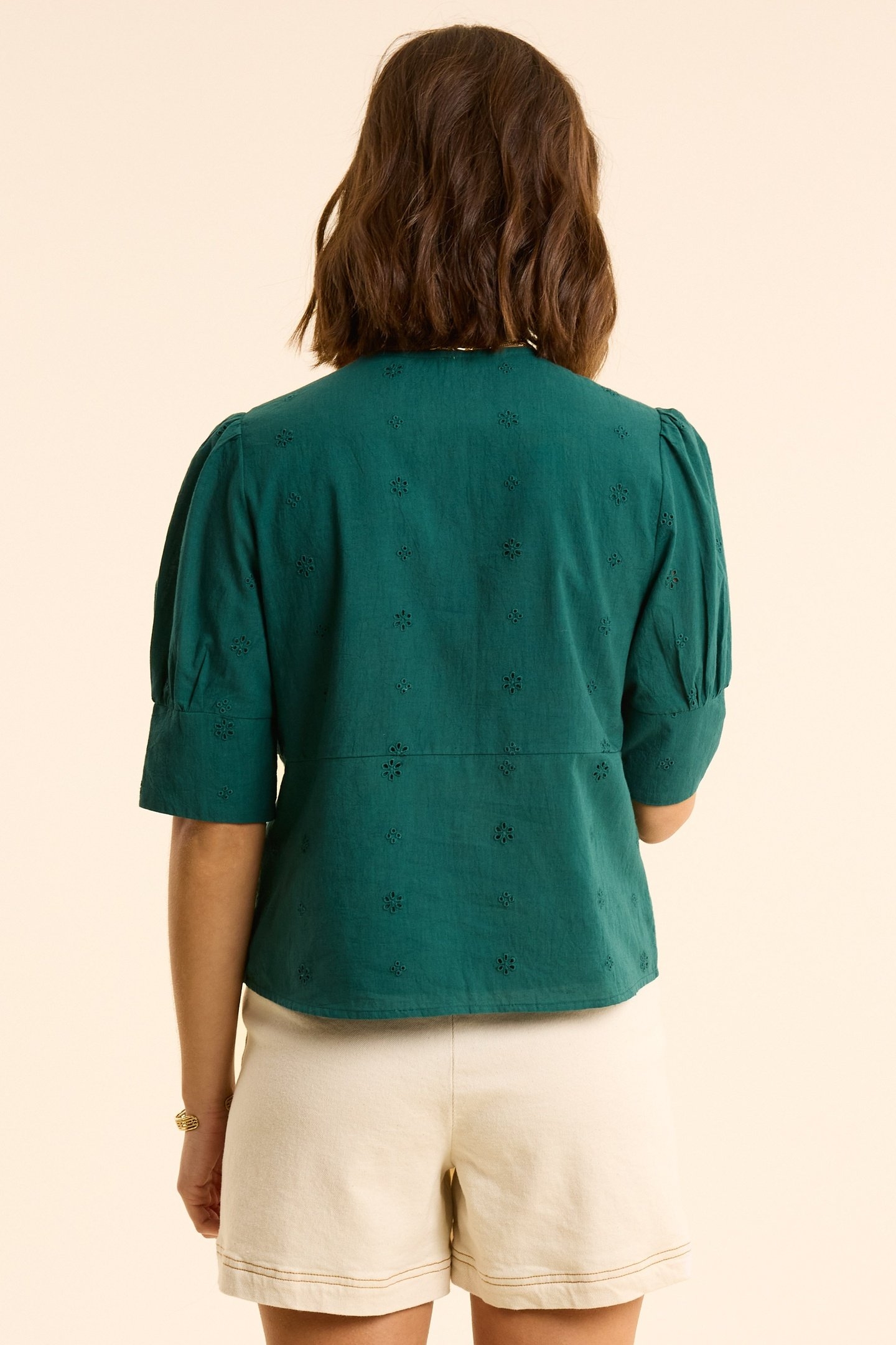 GREEN TOP EMBROIDERY ANGLAISE DOUBLE-BREASTED BUTTONING GREE 4
