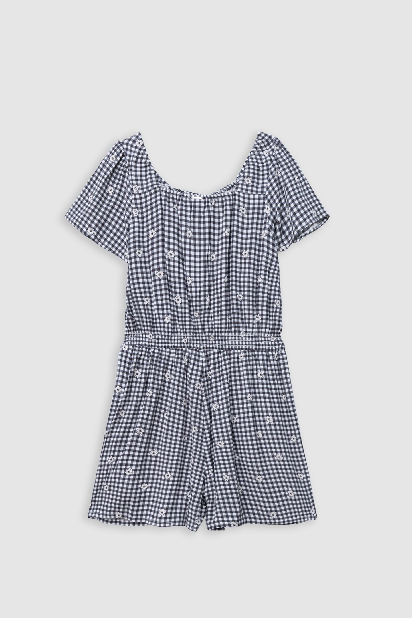 BLACK GINGHAM AND FLORAL PRINT JUMPSUIT 2