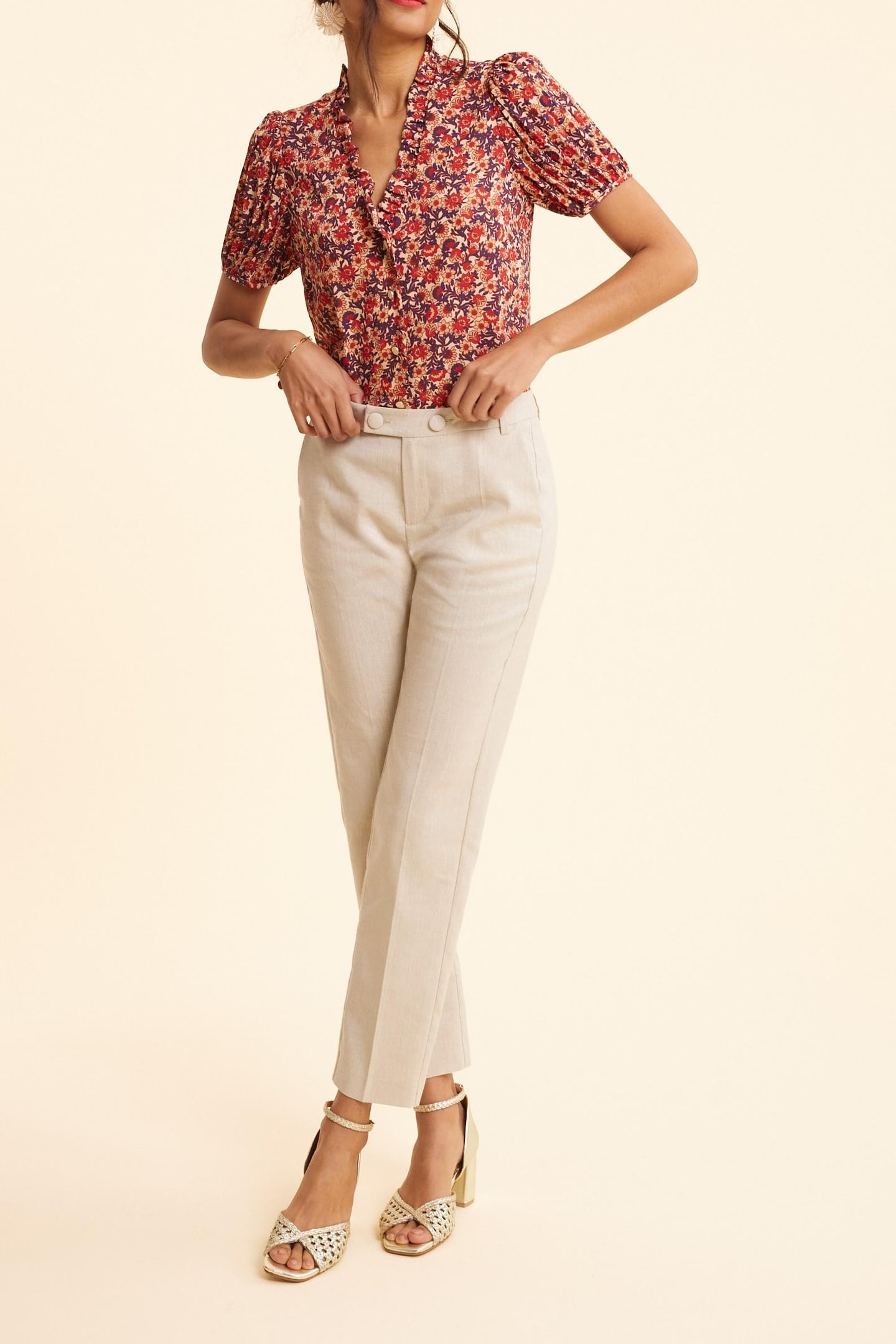 ECRU LUREX PINSTRIPE PATTERN SUIT PANTS ECRU 1