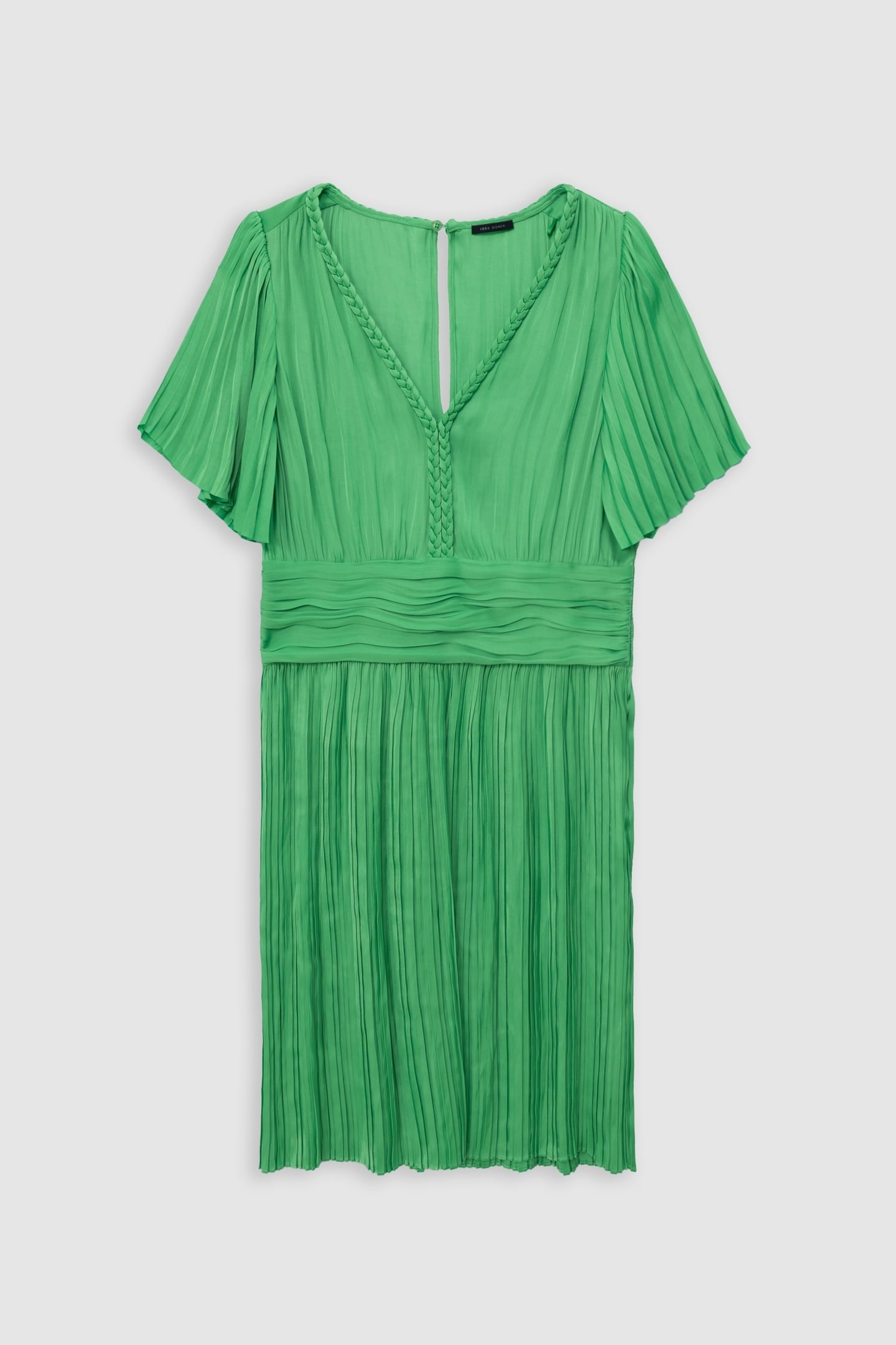 SHORT GREEN SATIN PLEATED DRESS 4