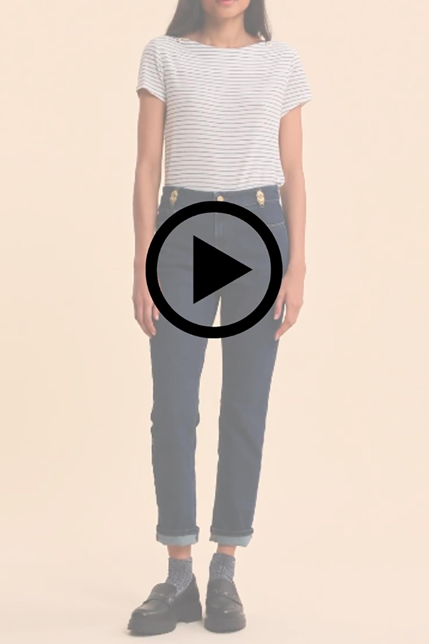 WHITE SAILOR STRIPE T-SHIRT WITH BUTTONS OFF-WHITE 3