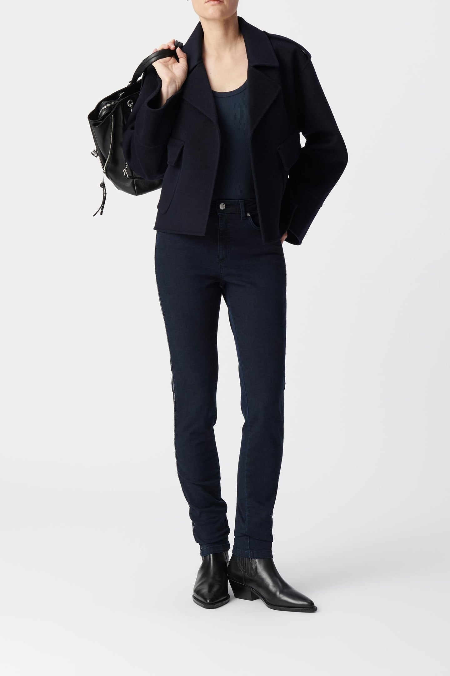 DARK BLUE SLIM JEANS WITH ROXANNE CHAIN MOTIF ON SIDES 1