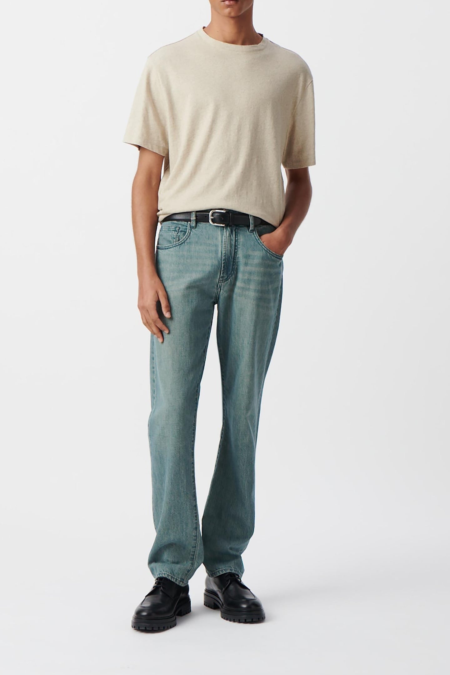 BEIGE MARL COTTON AND LINEN T-SHIRT 1