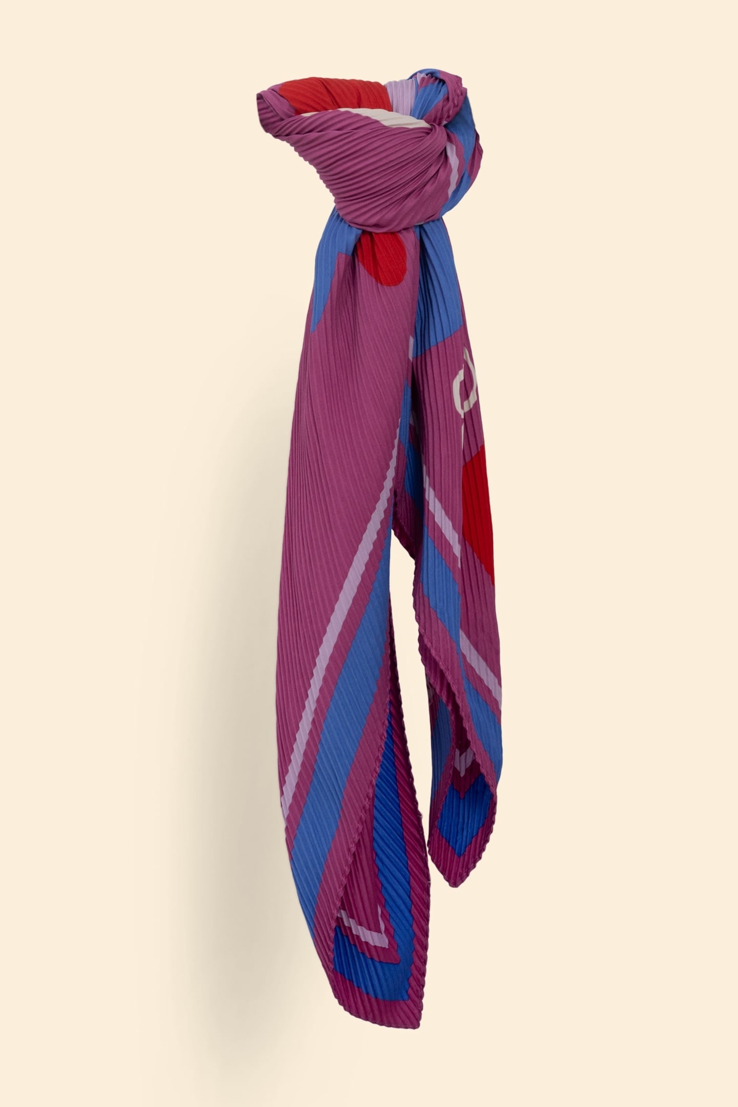 PURPLE PLEATED SQUARE SCARF WITH STRIPES AND MESSAGE VIOLINE 3
