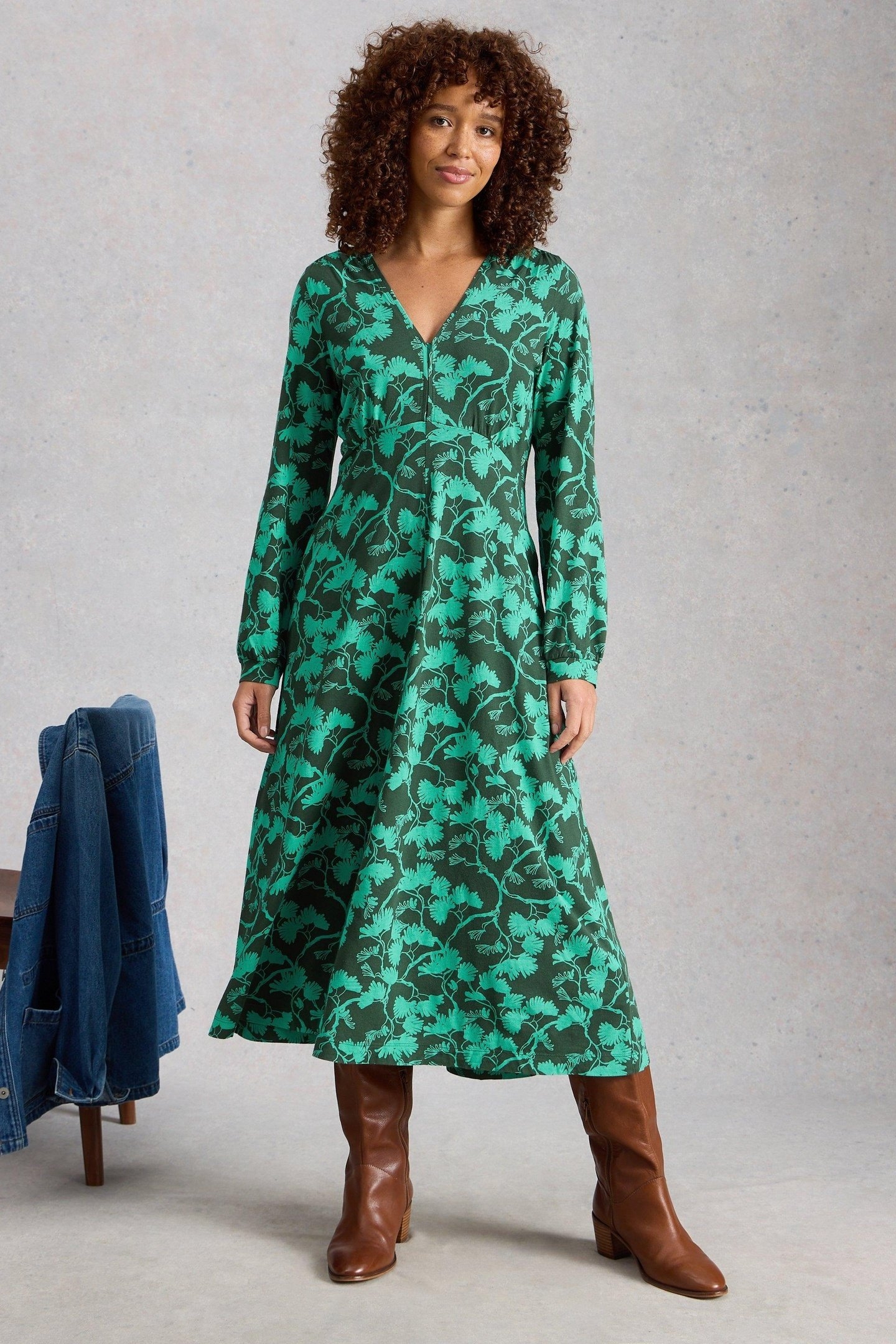 MEGAN JERSEY DRESS GREEN PRINT 1