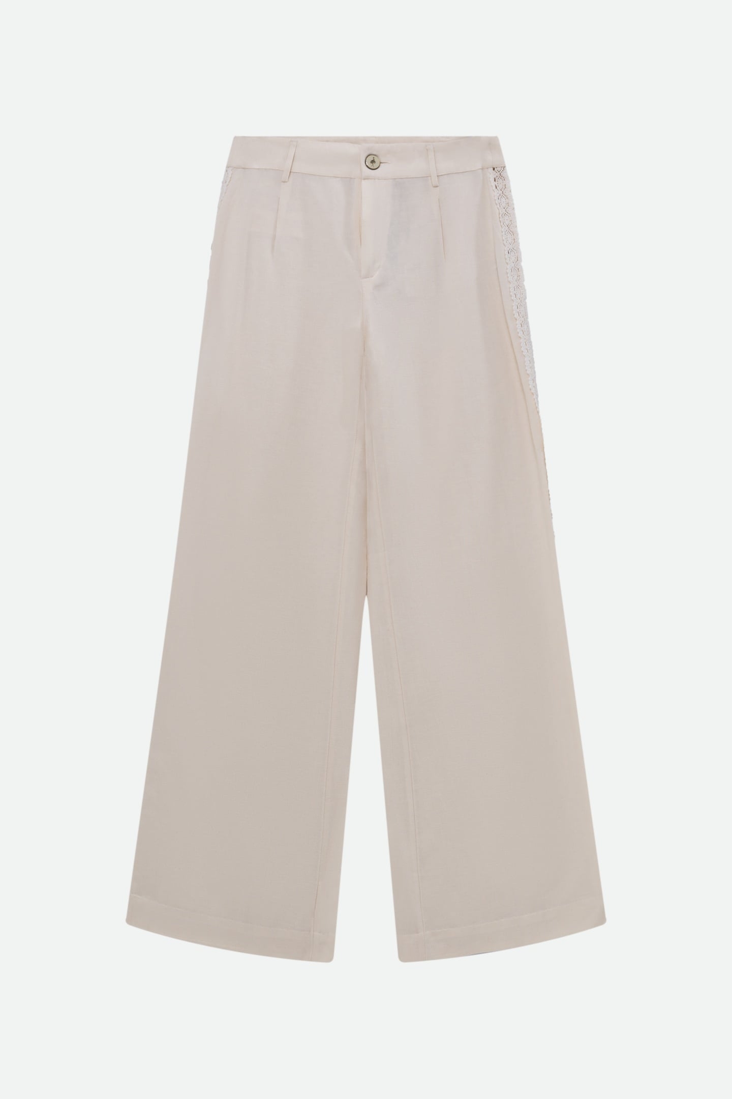 PALATIA - WHITE TROUSERS WITH LACE STRIPES 1
