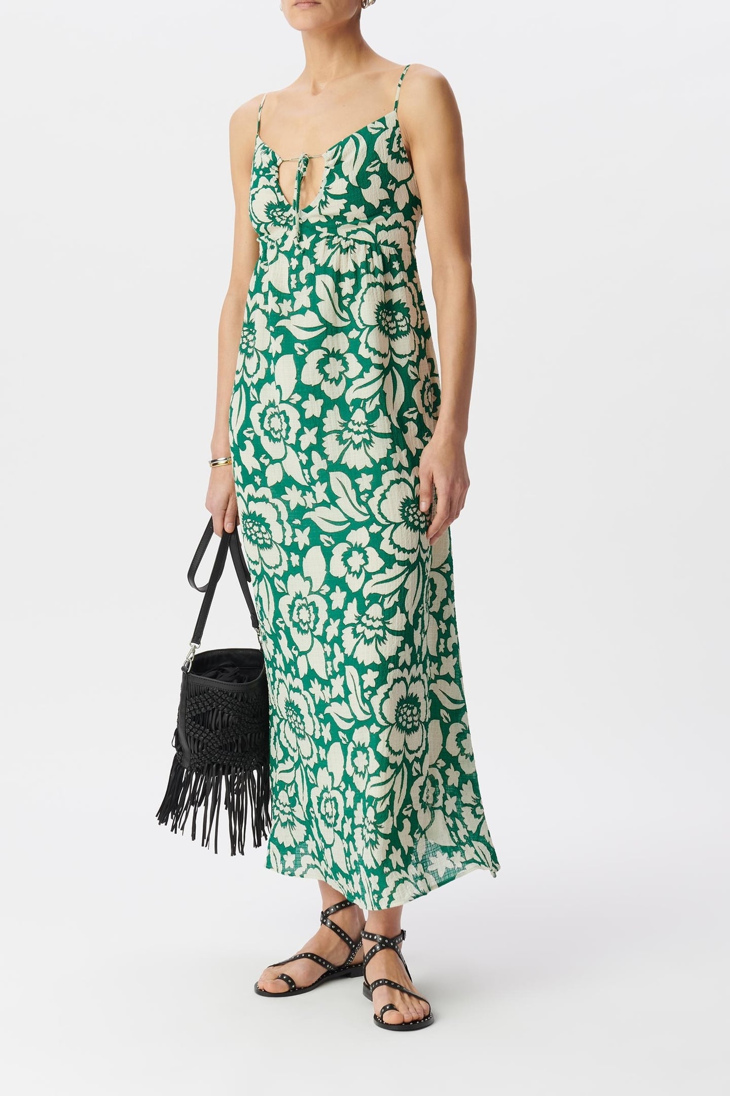 GREEN MAXI DRESS WITH TROPICAL PRINT 1