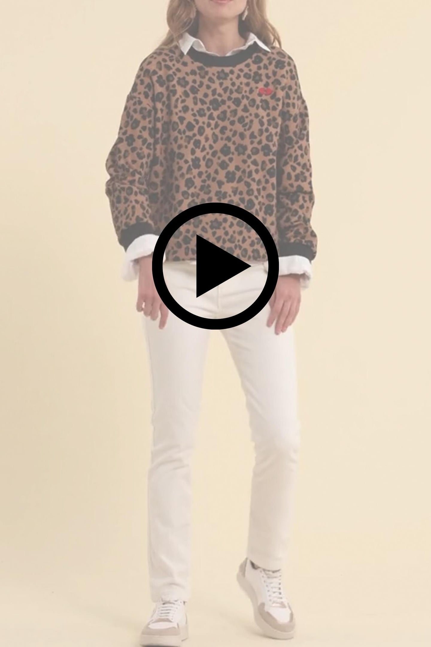 LEOPARD SWEATSHIRT WITH HEART EMBROIDERY CAMEL 2