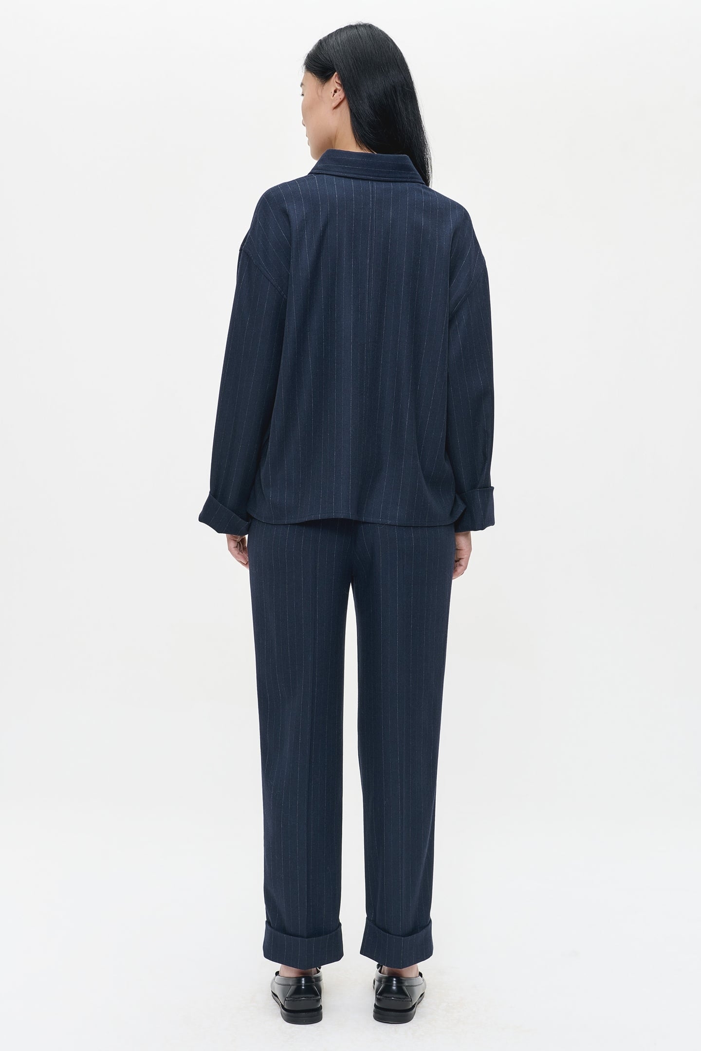 PIN STRIPE SHIRT JACKET MIDNIGHT BLUE 2