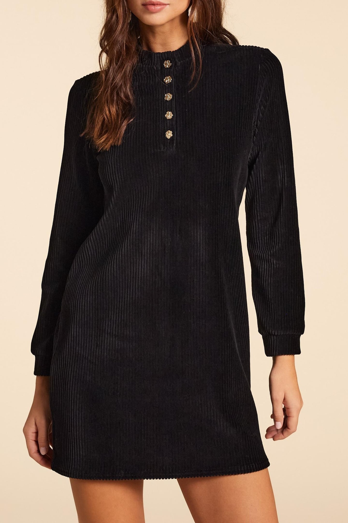 BLACK CORDUROY KNIT DRESS BLACK 1