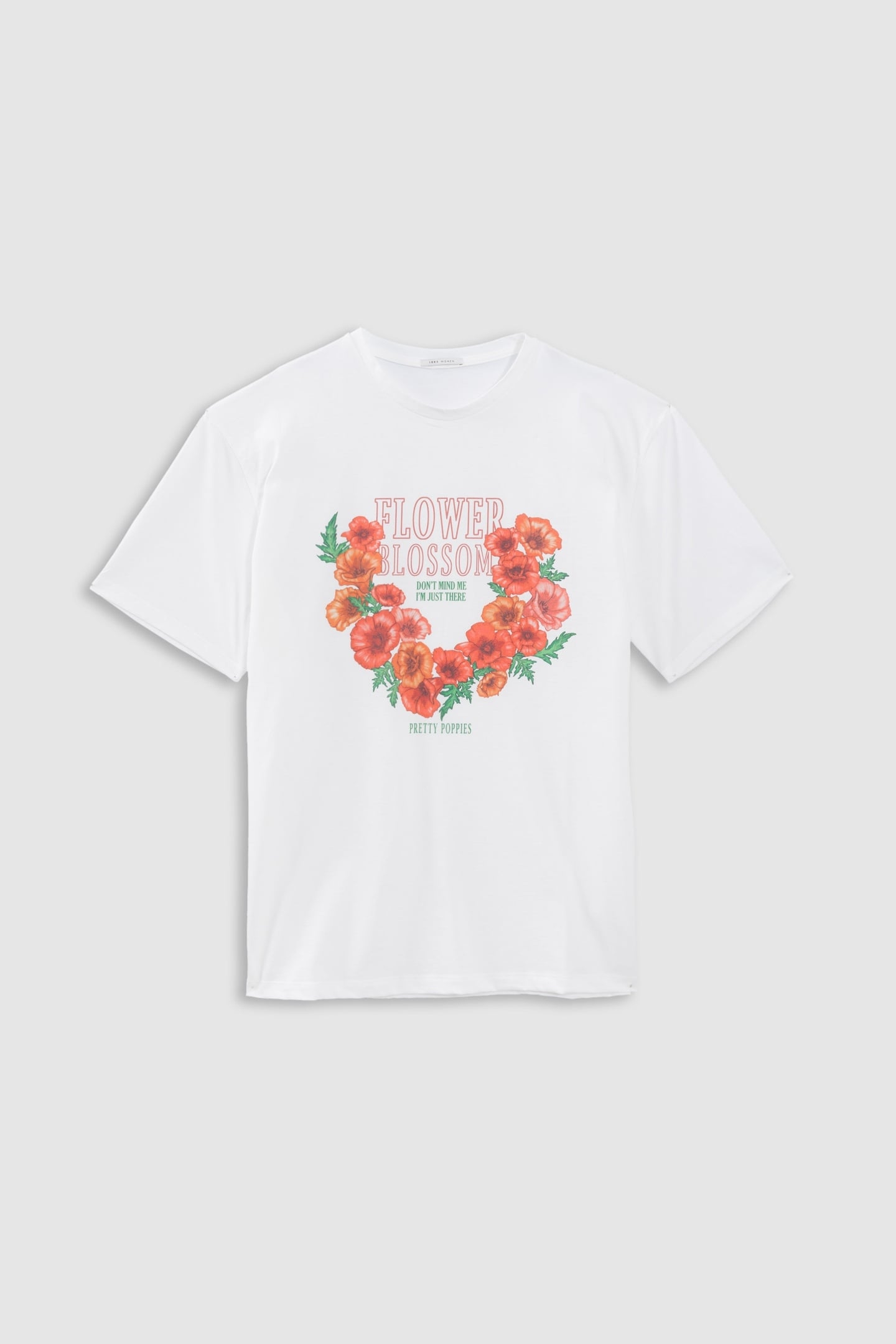 WHITE CREW NECK T-SHIRT WITH FLOWER SLOGAN IMAGE 1