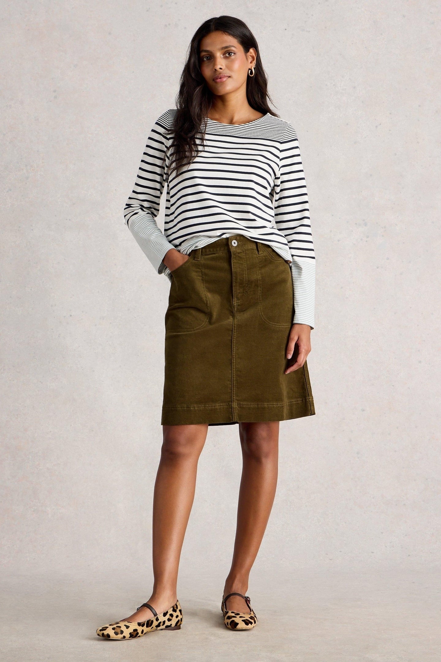 TIA CORD SKIRT KHAKI GREEN 1