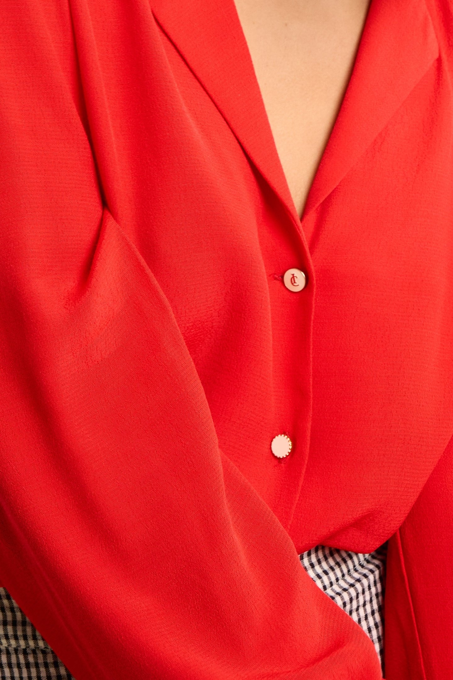 RED FLOWING SHIRT WITH BRAID DETAIL CARMINE RED 7