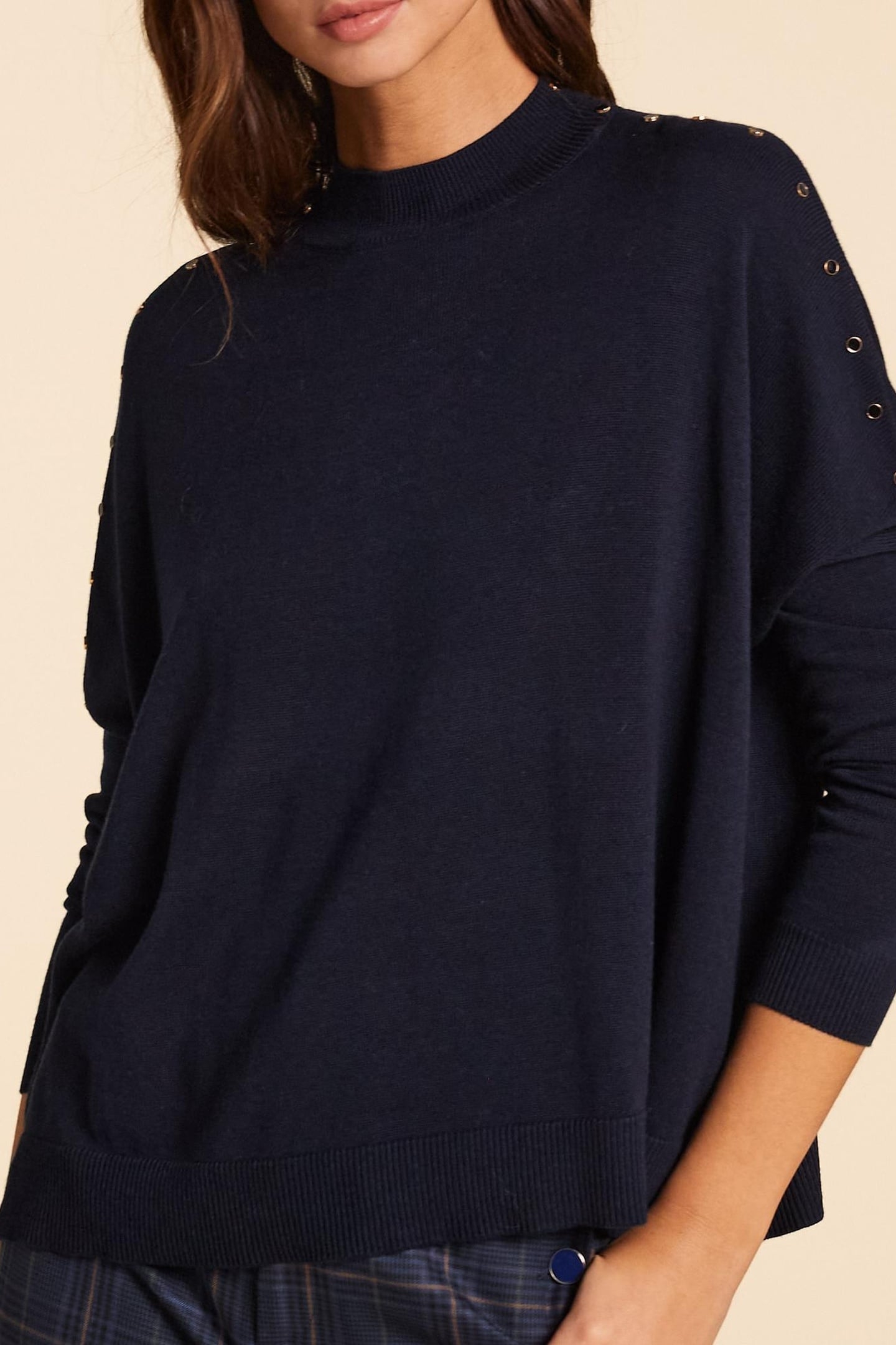 NAVY CAPE KNIT SWEATER DECORATIVE BUTTONS MARINE 1