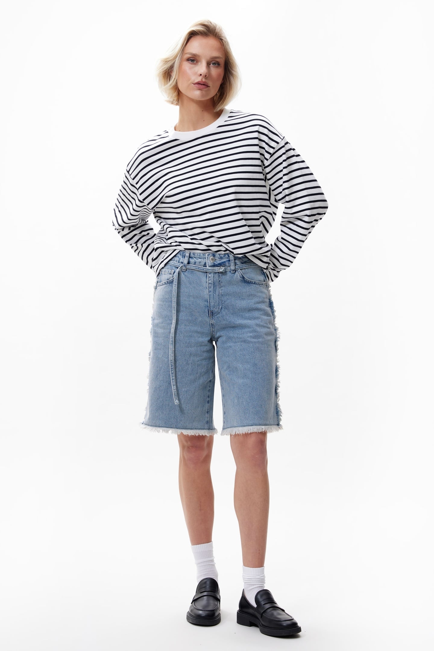 LOOSE FIT FRINGED JORTS STARLIGHT BLUE 1