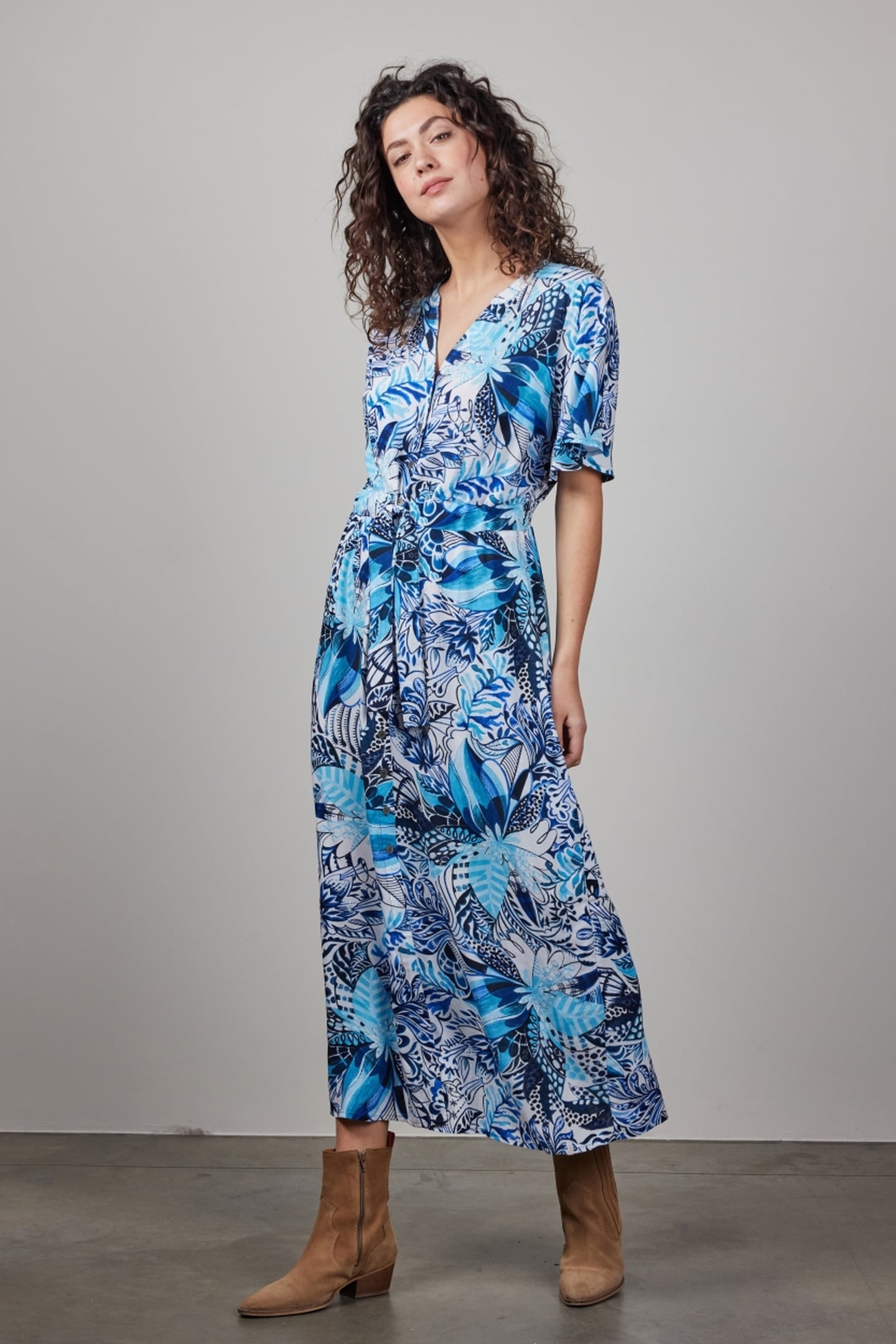 DRESS NOVA IN OFFWHITE WITH BLUE AZUR FUSION PRINT 1