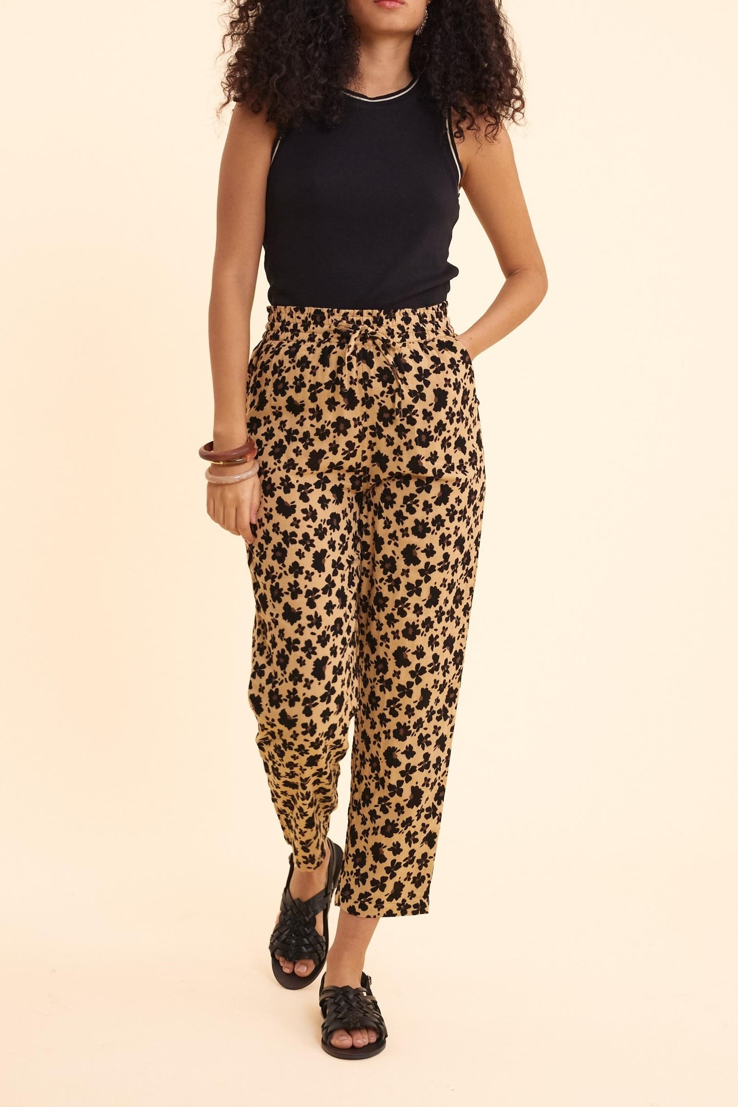 FLORAL LEO PRINT BEIGE PANTS ECRU 1