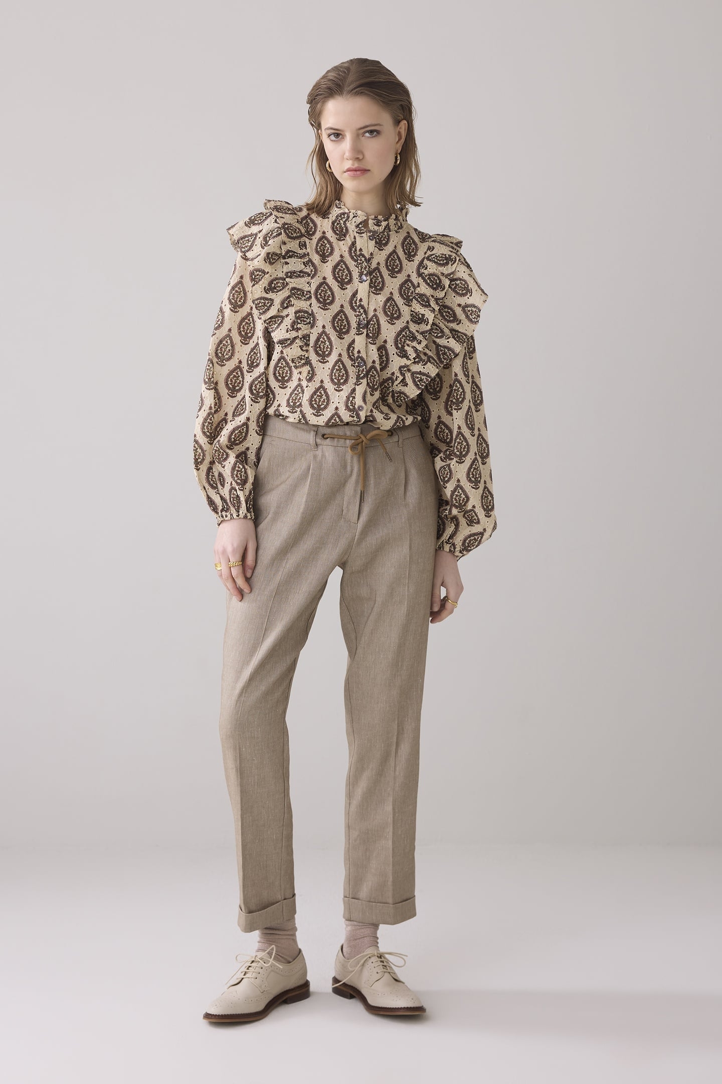 TROUSERS LINEN BLEND TWILL KHAKI 1