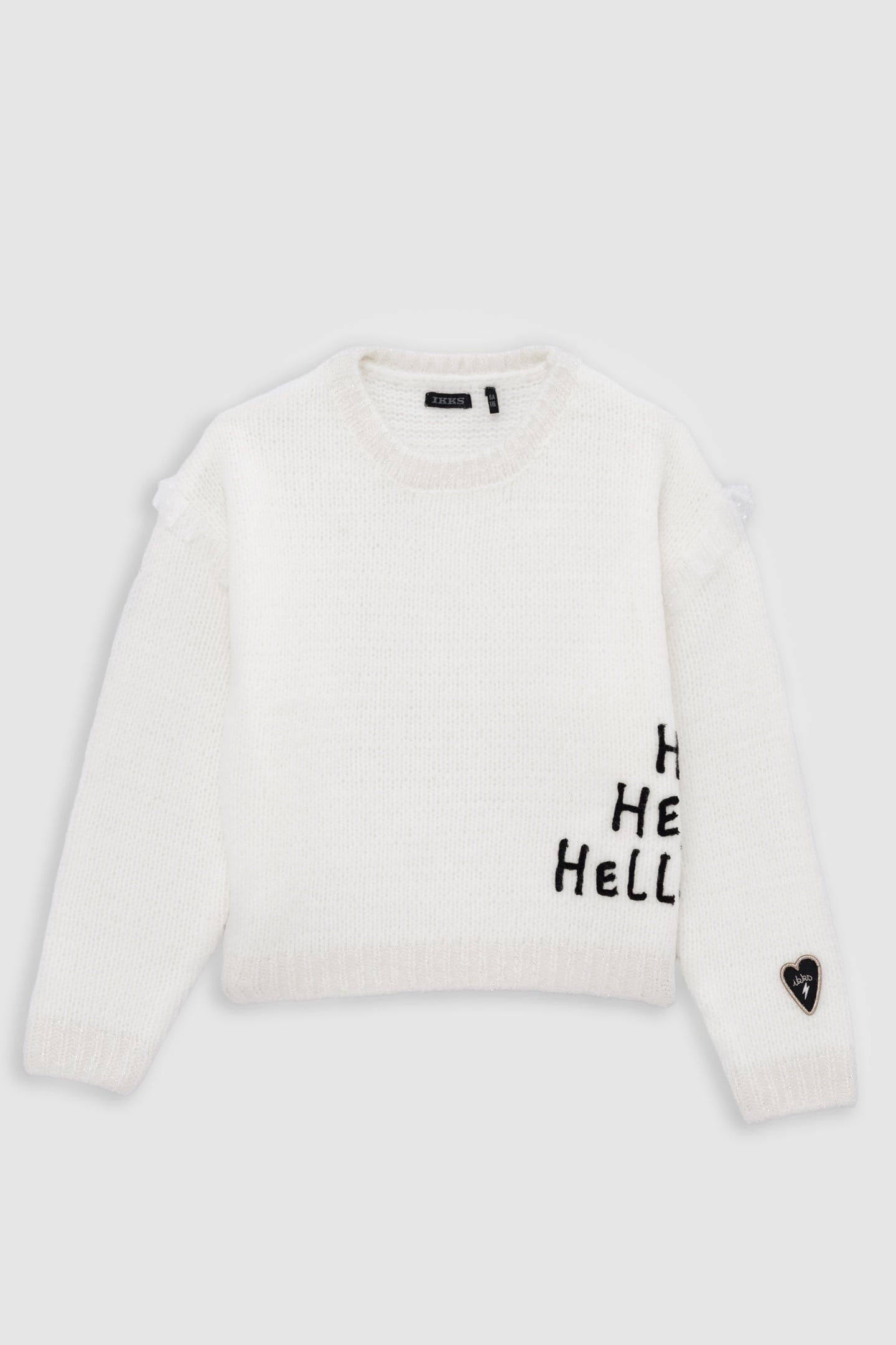 GIRL'S ECRU KNITTED SWEATER WITH EMBROIDERED MESSAGE 1