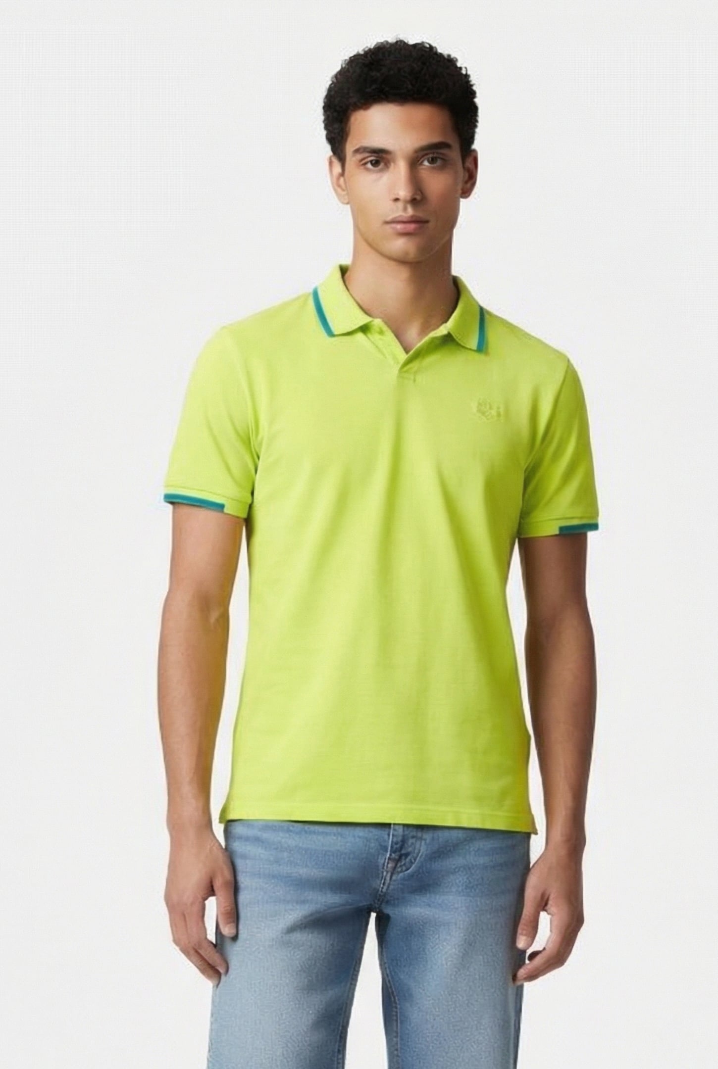 MEN'S POLOSHIRT ARENA TRIM COTTON PIQUET SOFT GREEN-BLUE COS 1