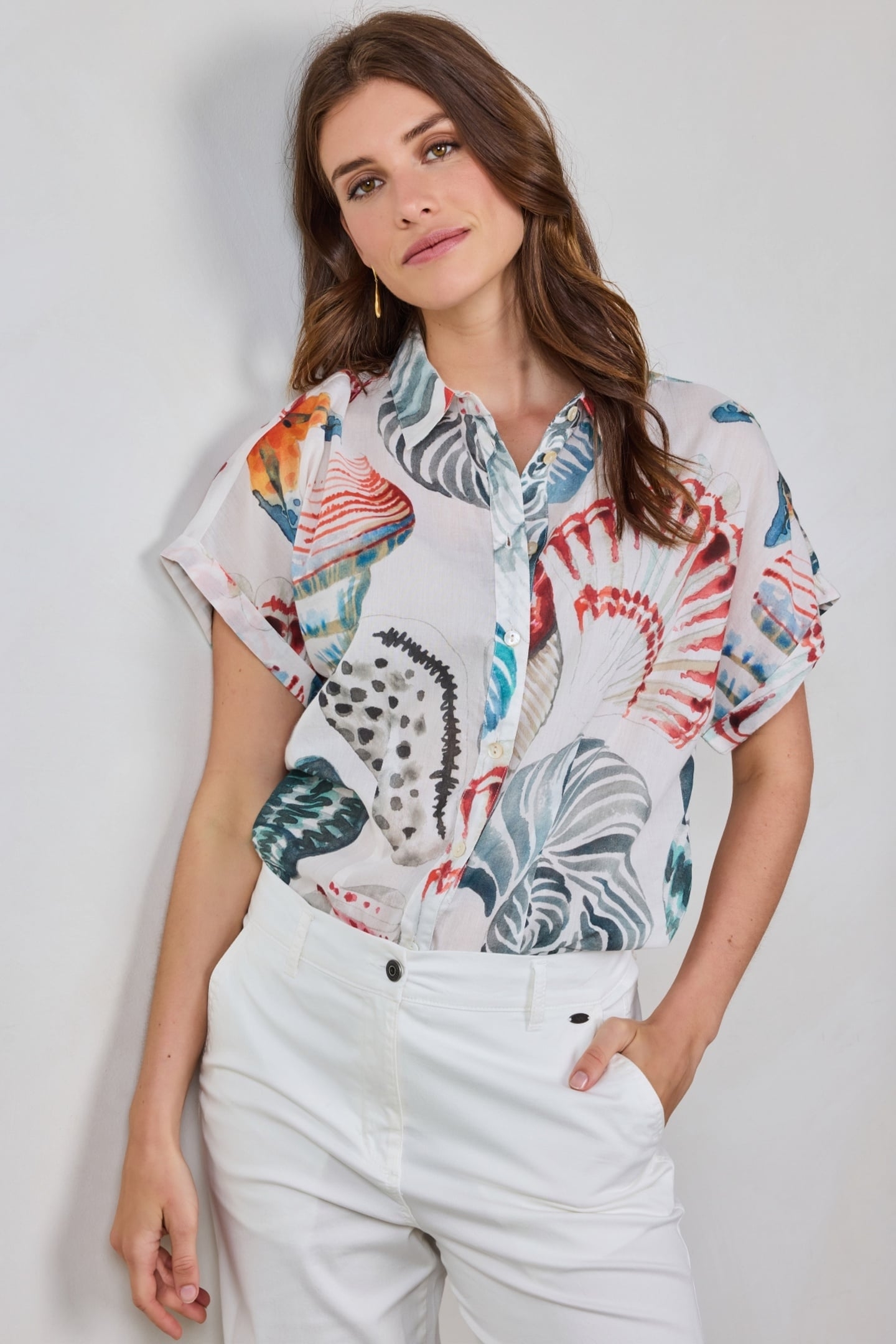 LOOSE BLOUSE SIERRA IN OFFWHITE WITH OCEAN TREASURES XL PRIN 1