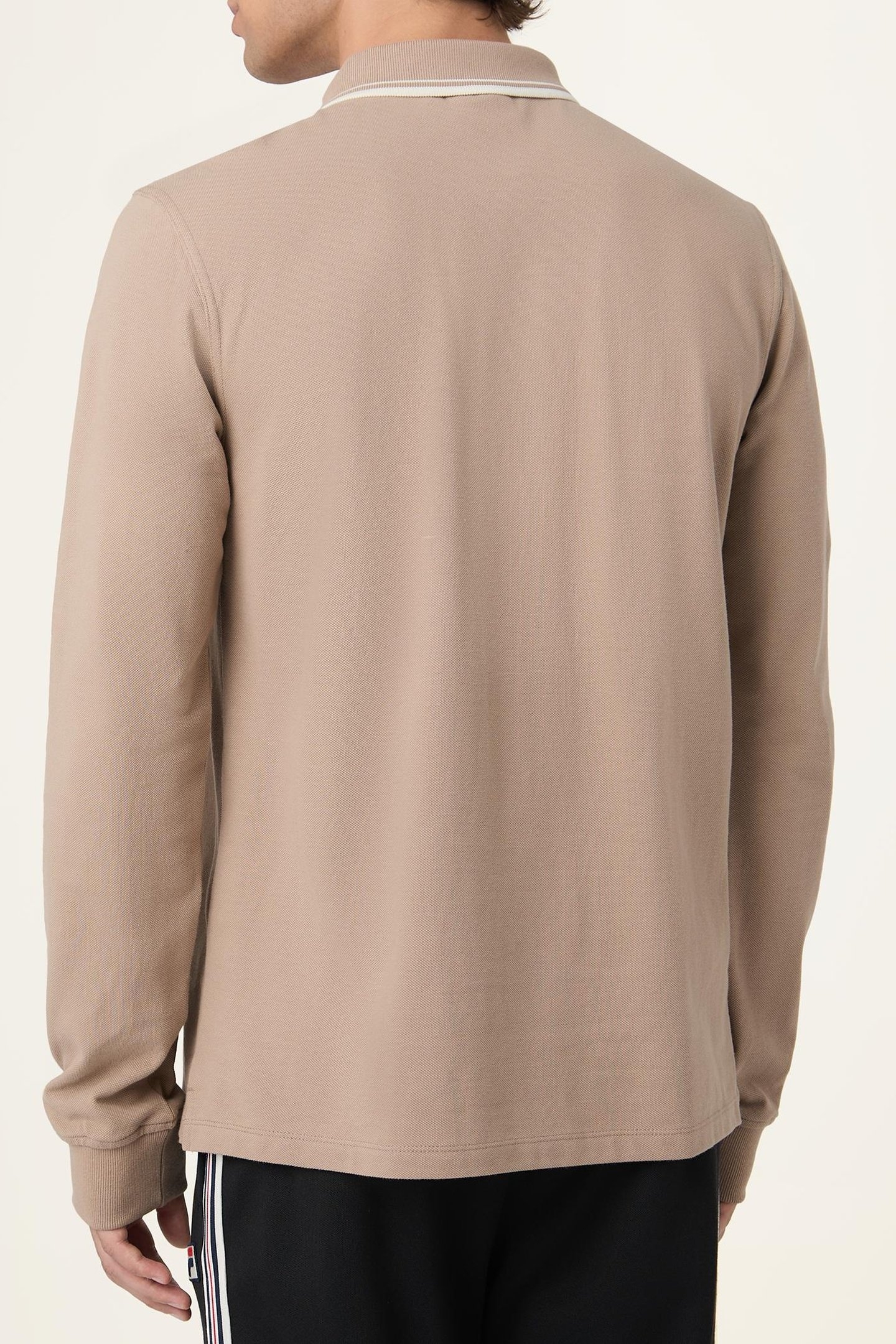 BIELLA REGULAR TIPPED LONG SLEEVE POLO SHIRT TAUPE GRAY 3