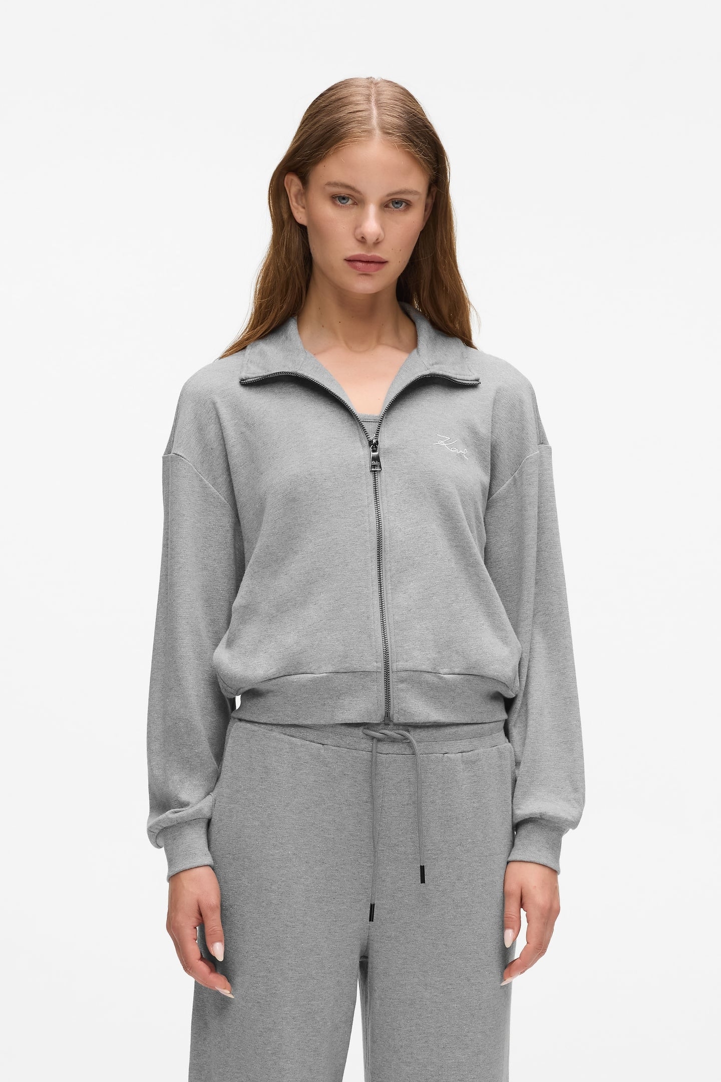 MEDIUM GREY MELANGE SIGNATURE LUREX ZIP UP 1