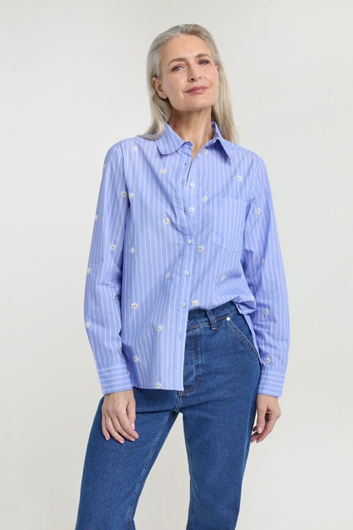 JUUL BLOUSE LAVENDER STRIPE 1