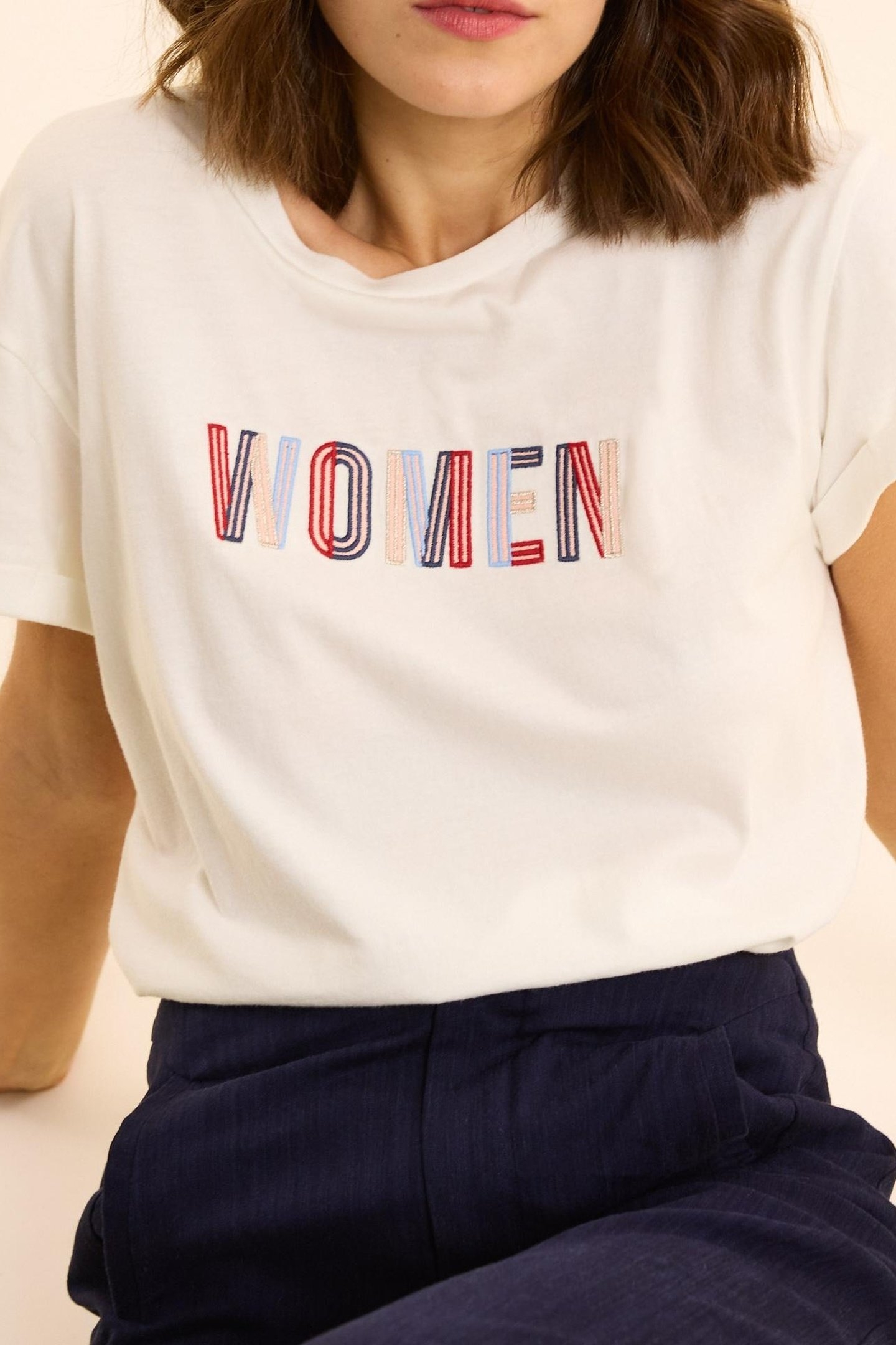 WHITE SHORT-SLEEVED T-SHIRT WITH EMBROIDERED SLOGAN OFF-WHIT 6
