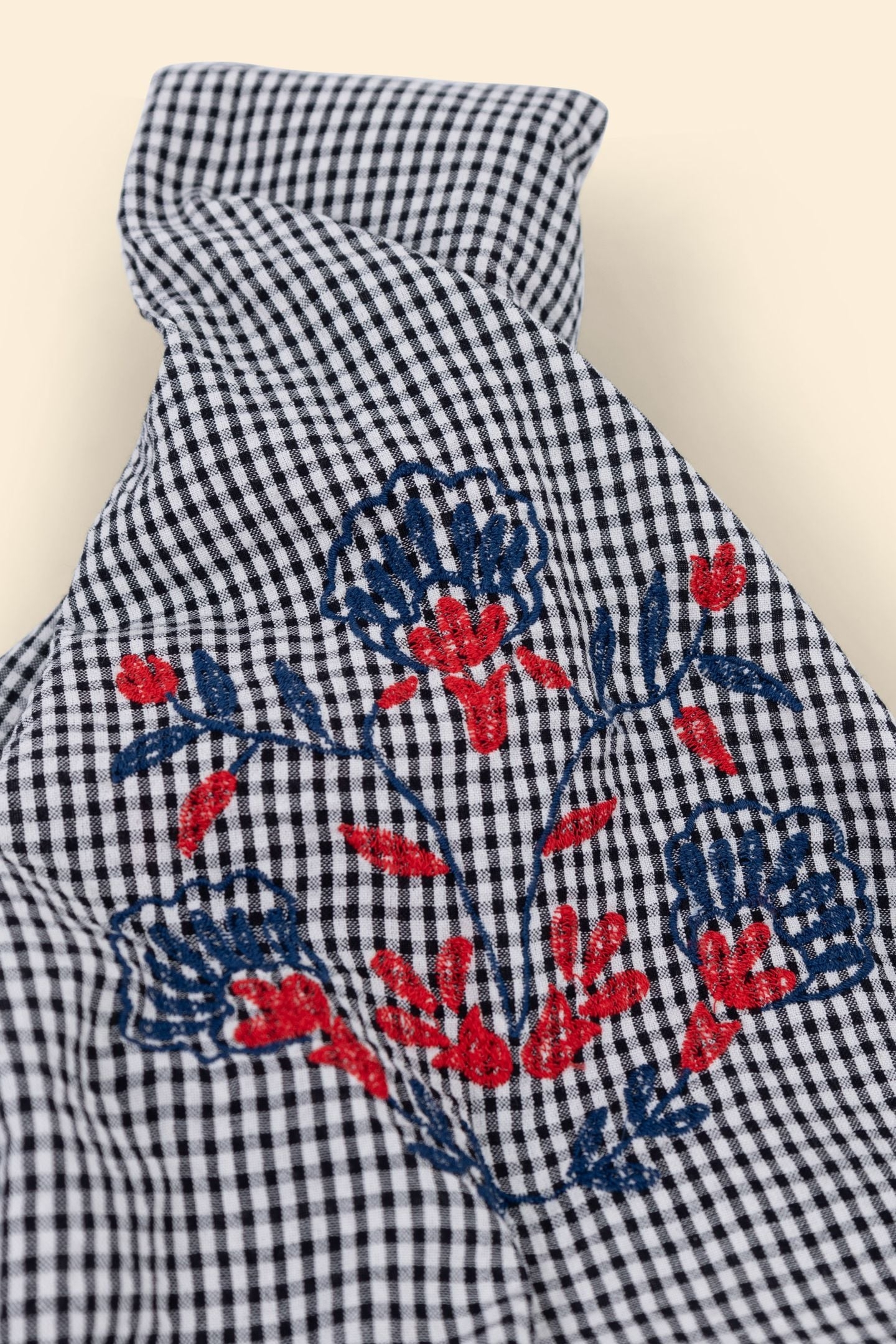 SCARF ECRU GINGHAM PATTERN COLOR EMBROIDERY ECRU 4