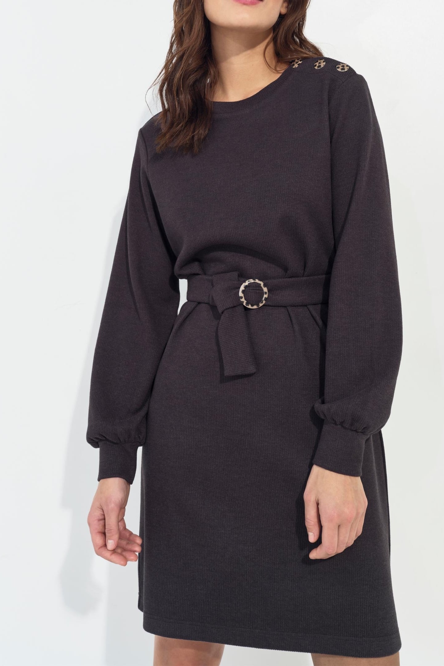 RAVENA - DARK GREY RIBBED KNIT SWEATSHIRT DRESS 1