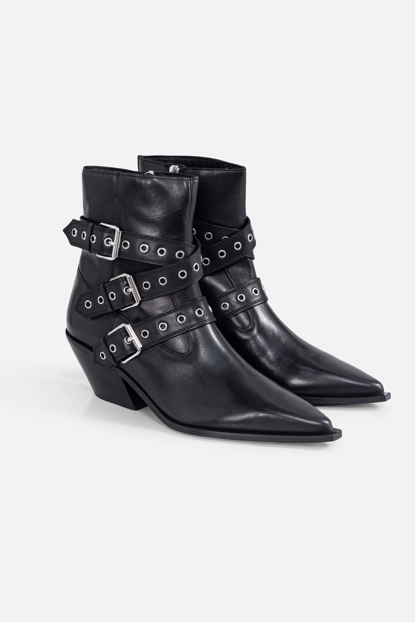 SANTIAGS BOOTS BLACK LEATHER EYELET BUCKLES 4