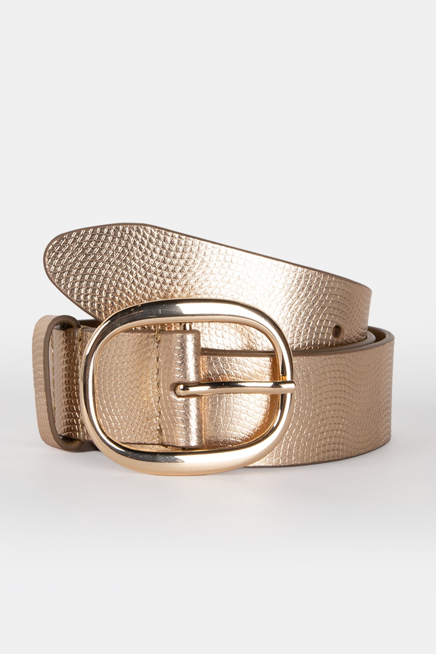 ALIA - GOLD CERTIFIED EMBOSSED LEATHER BELT WITH ENGRAVED BU 2
