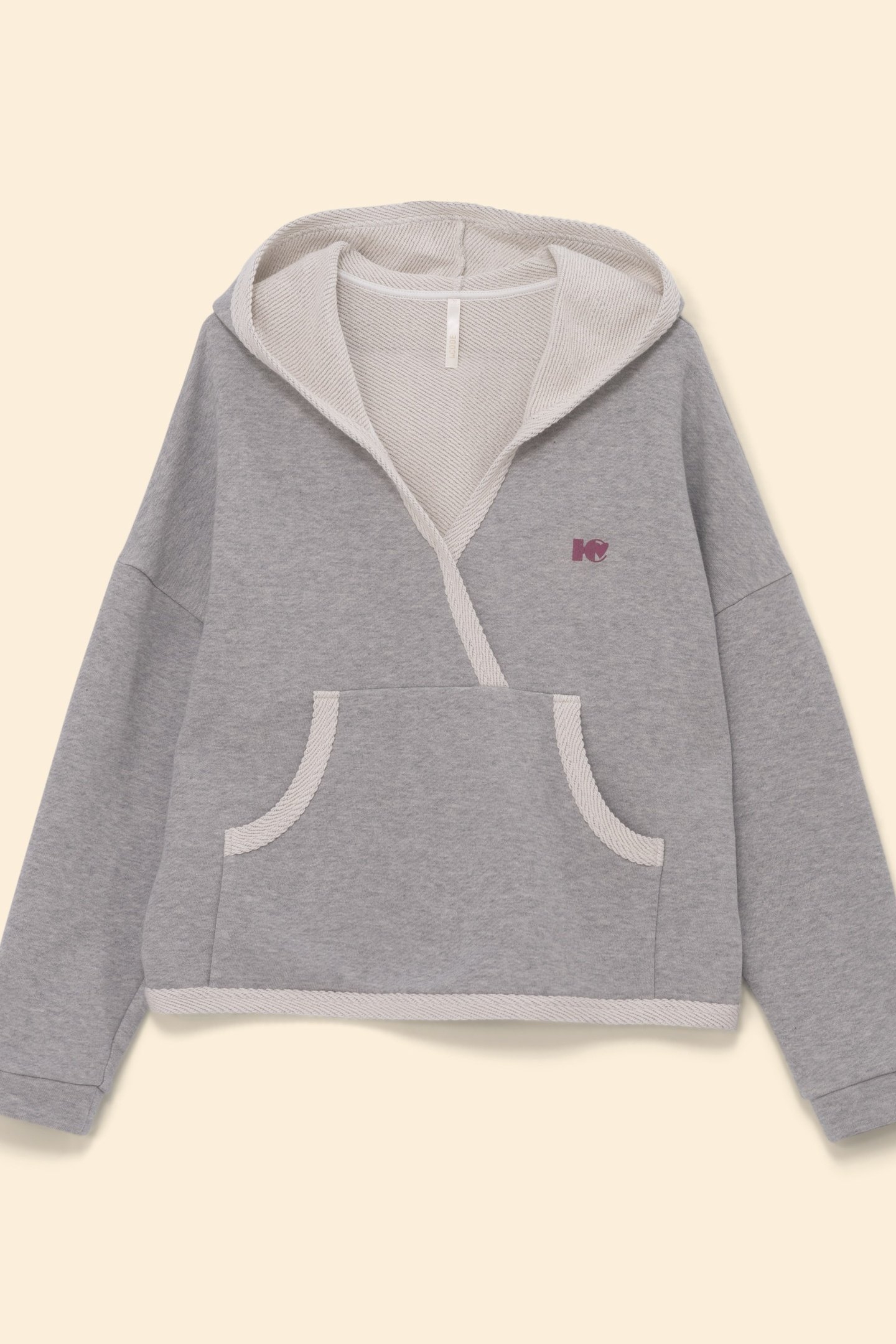 GREY HOODIE WITH WRAP-AROUND COLLAR HEATHER GREY 4