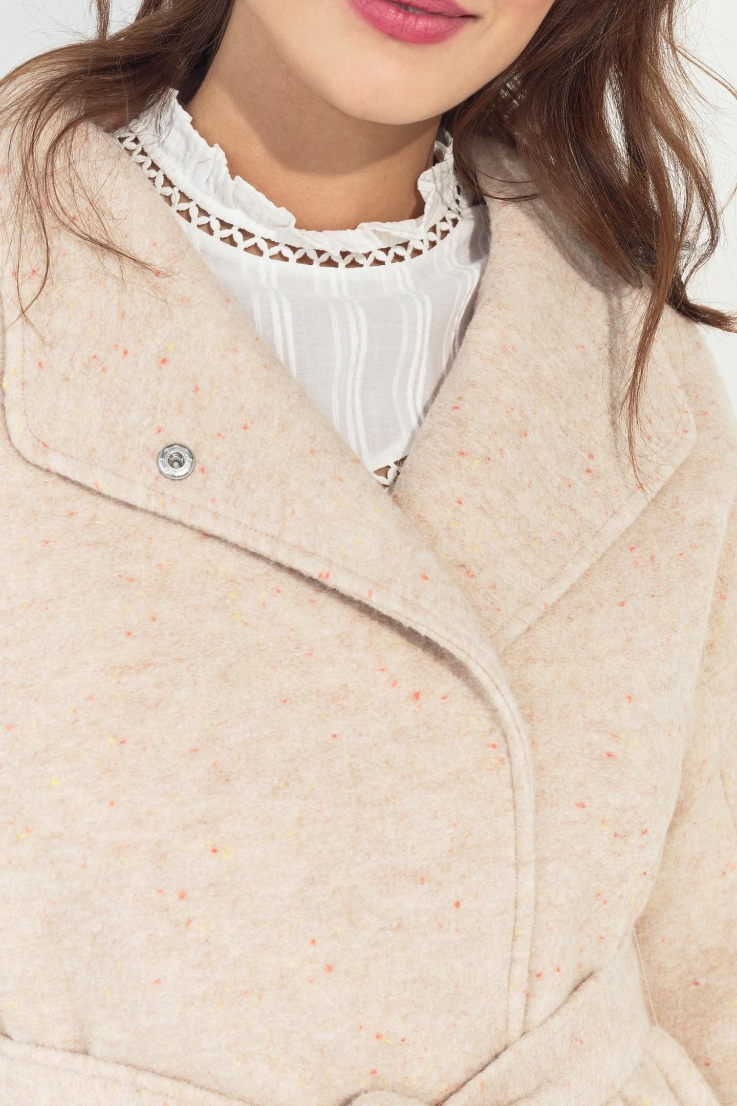 DIAZ - SHORT IVORY COAT WITH FANCY MOTTLED WOOL, BATHROBE ST 6