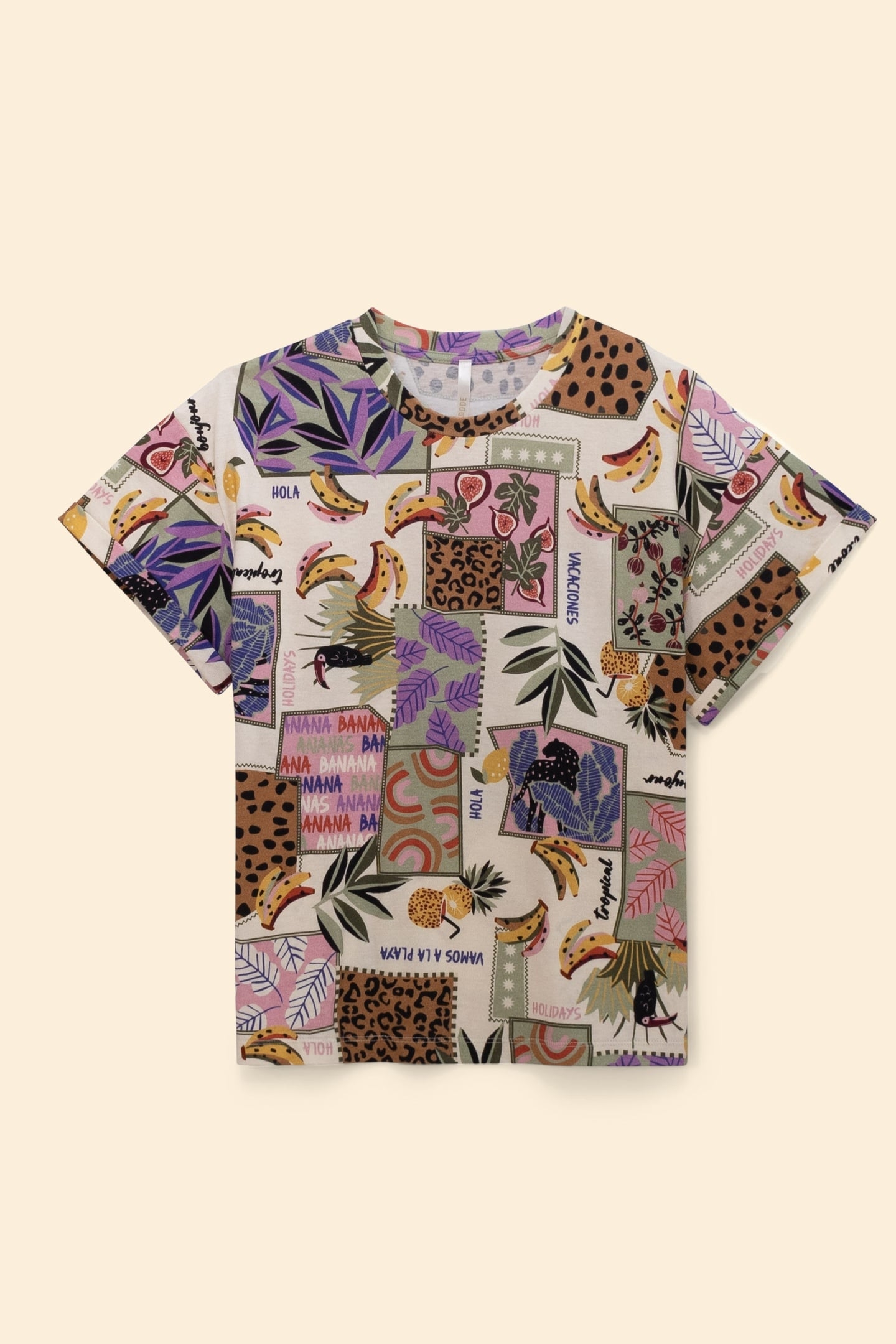 BANANA PATCHWORK PRINT T-SHIRT ECRU 4