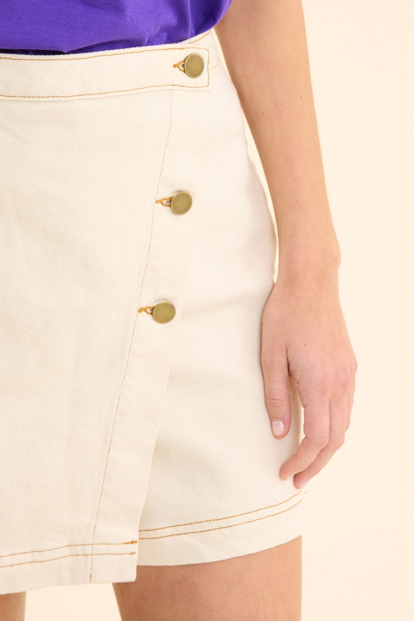 ECRU DENIM SKORT WITH OCHRE TOPSTITCHING ECRU 6